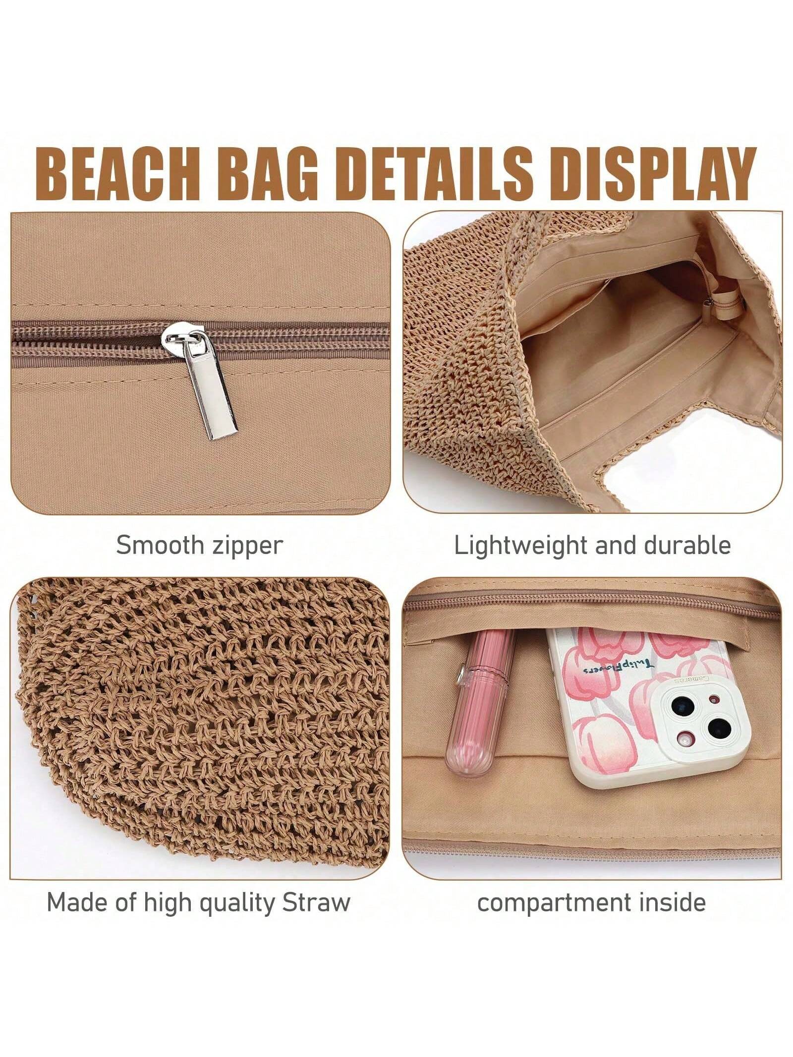 Hatisan Straw Beach Bag For Women Summer Woven Beach Tote Bag Shoulder Handbags Boho Bag