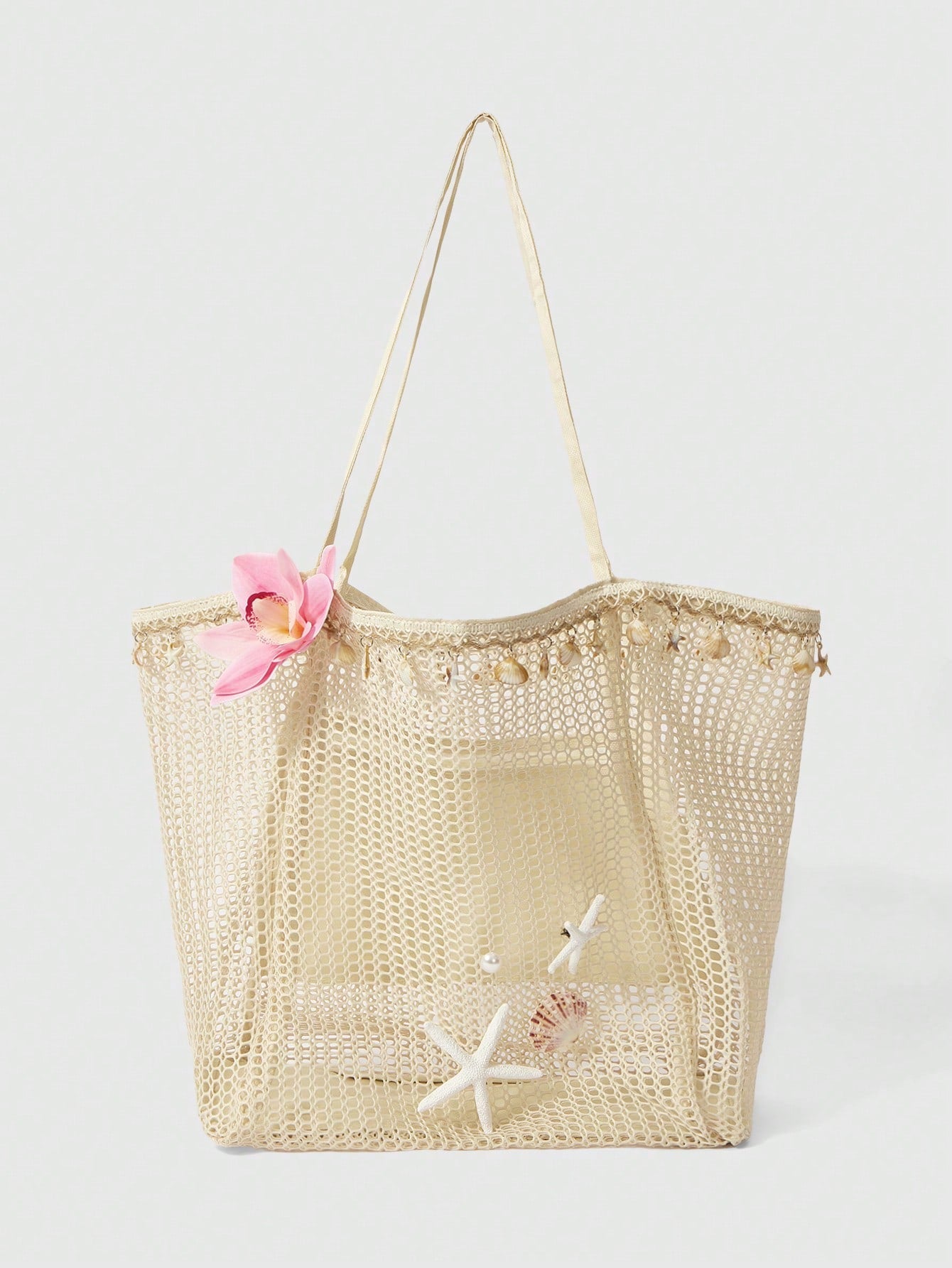 OMWE Fairycore 1pc Handmade Woven Tote Bag With Artificial Orchid, Lily Decor,