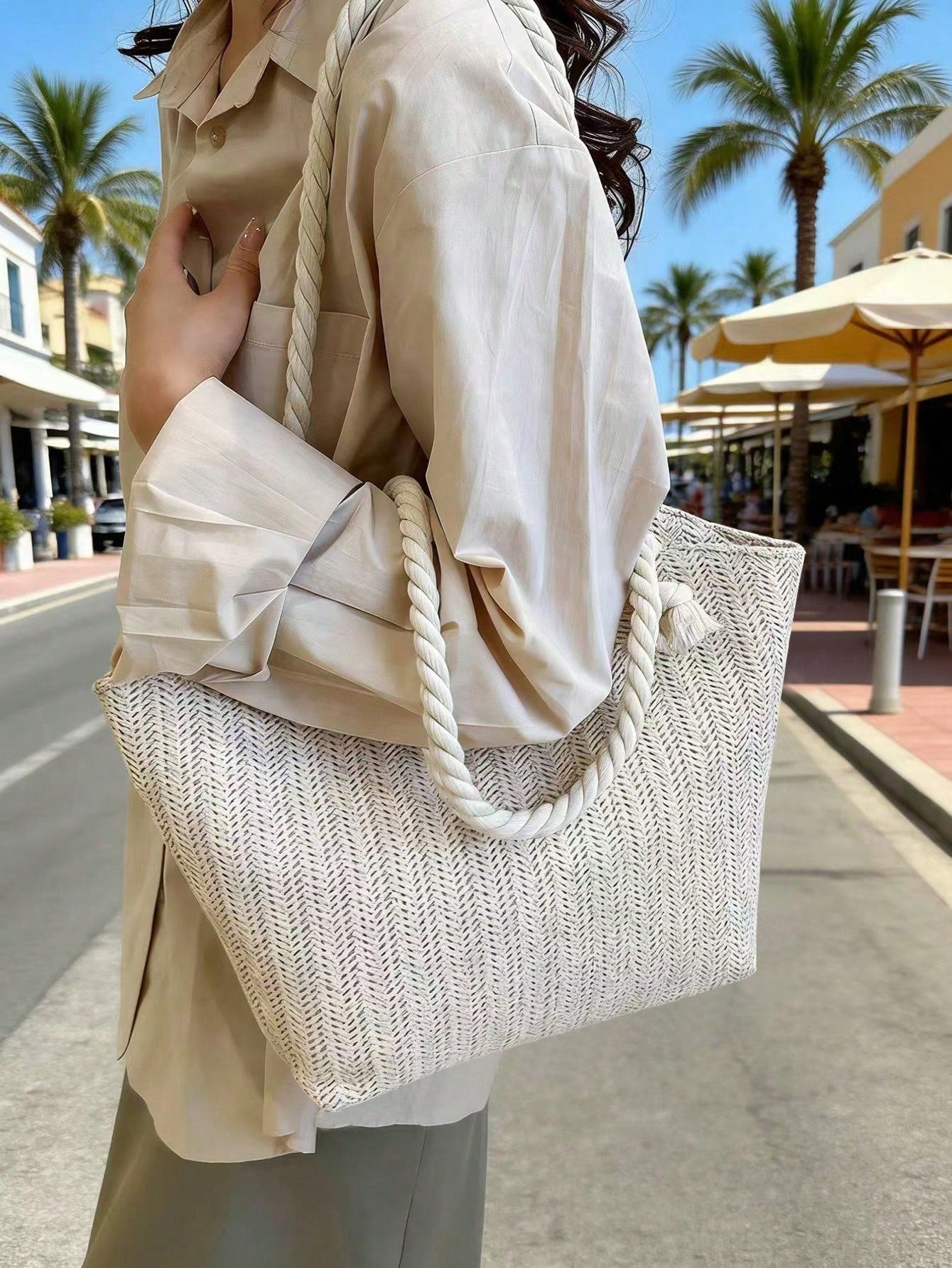 Summer Beach Vacation Straw Tote Bag, Large Capacity, Fashionable, Versatile, Casual Shoulder Bag