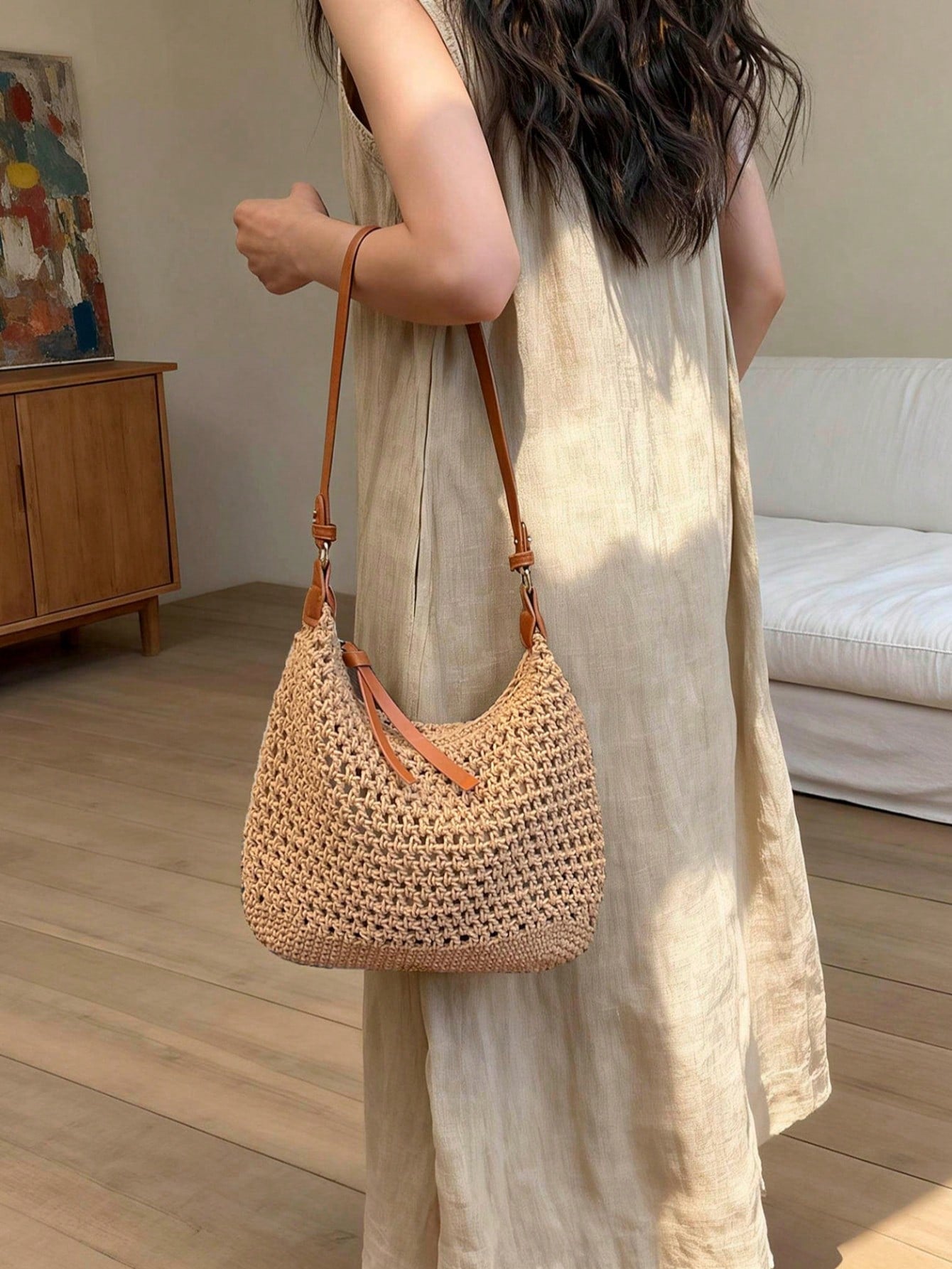 Dedoo Crochet Shoulder Bag For Women Lightweight Woven Beach Tote Handbag For Summer Vacations