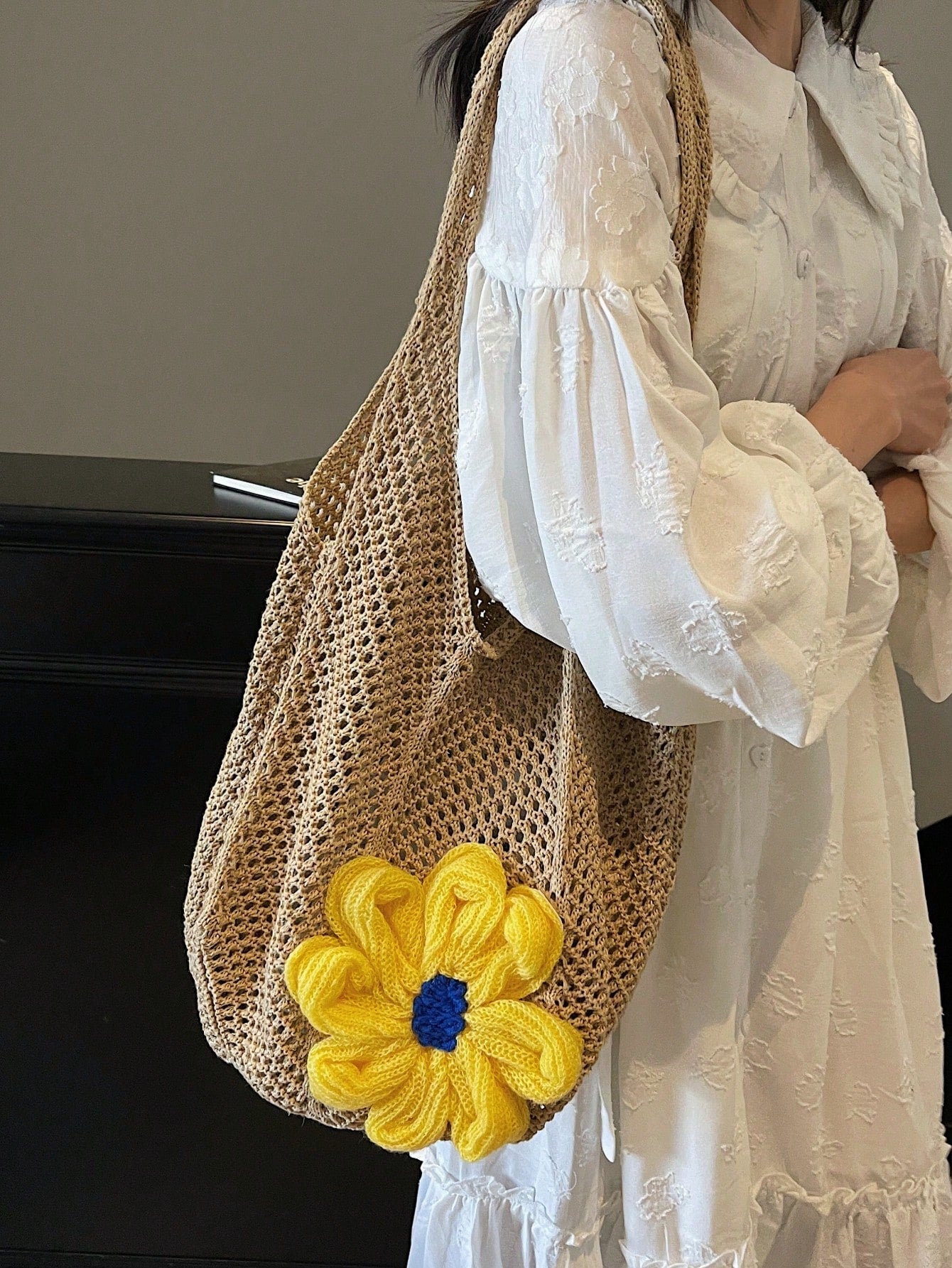 Summer New Casual Straw Tote Bag, Women Large Capacity Shoulder Shopping Handbag , Summer , Beach