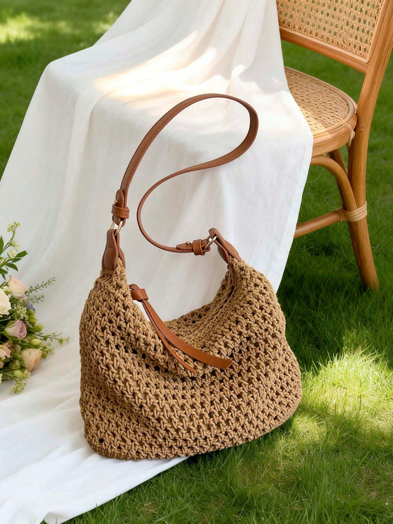 Dedoo Crochet Shoulder Bag For Women Lightweight Woven Beach Tote Handbag For Summer Vacations