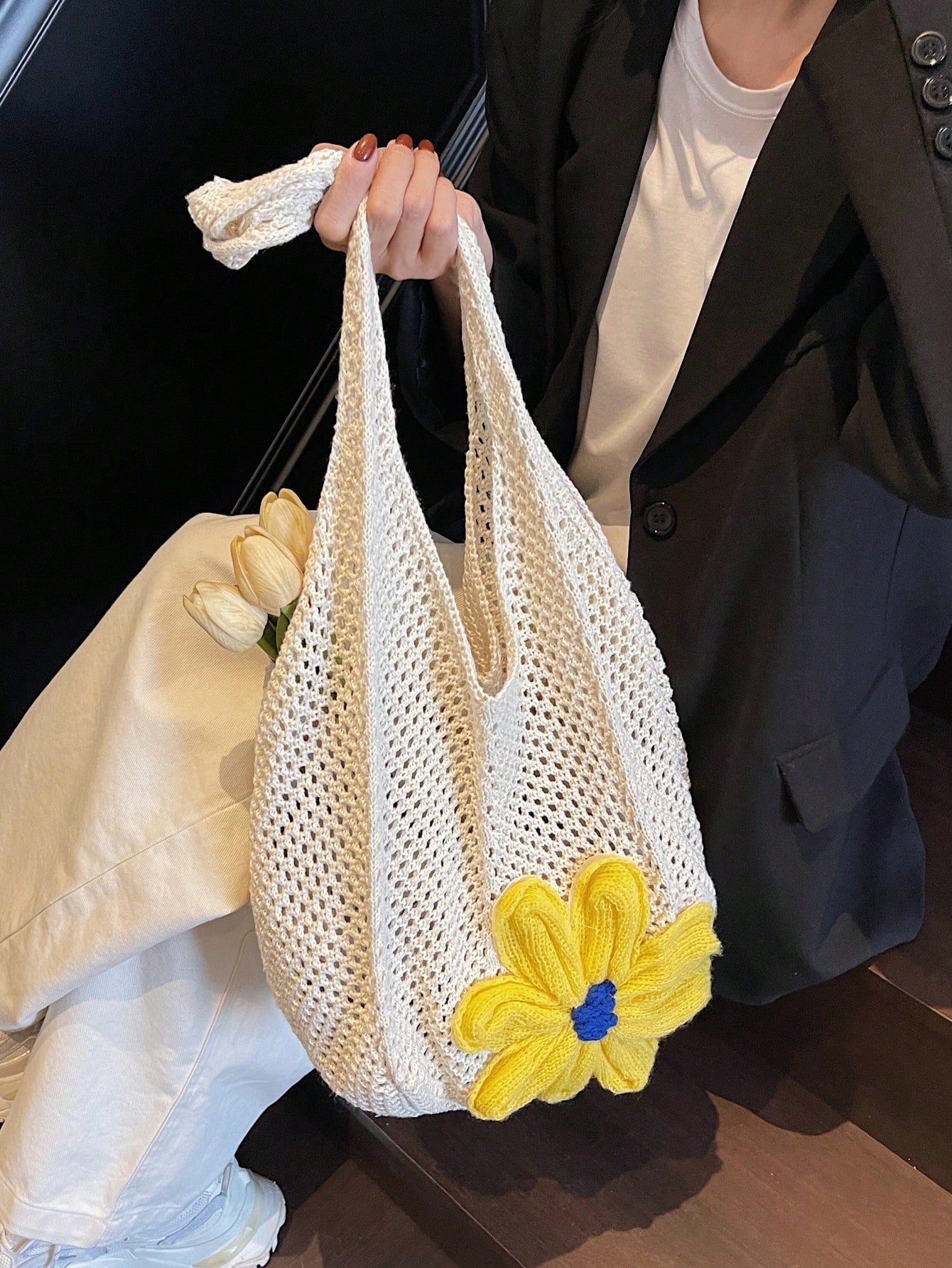 Summer New Casual Straw Tote Bag, Women Large Capacity Shoulder Shopping Handbag , Summer , Beach