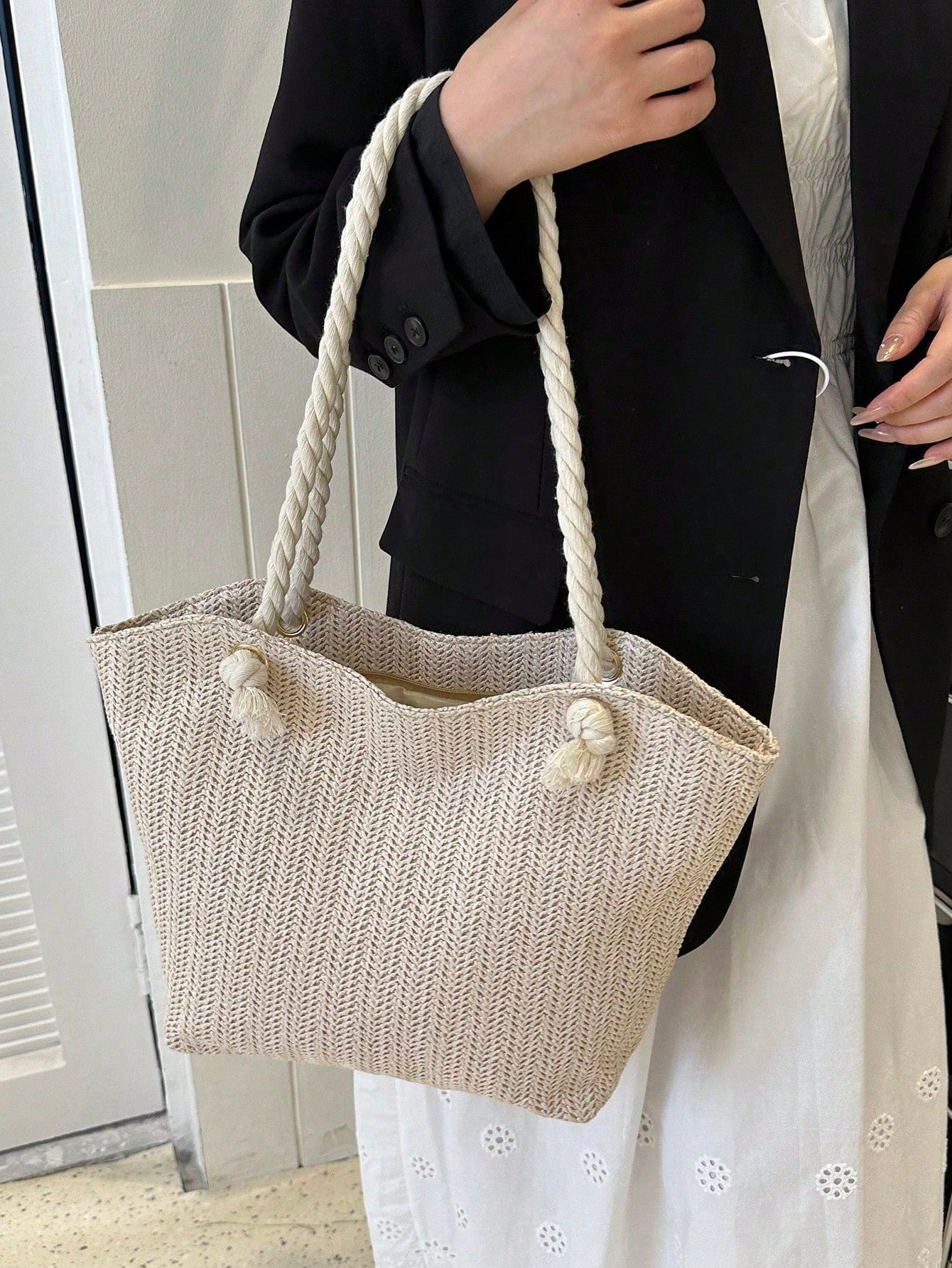 Summer Beach Vacation Straw Tote Bag, Large Capacity, Fashionable, Versatile, Casual Shoulder Bag