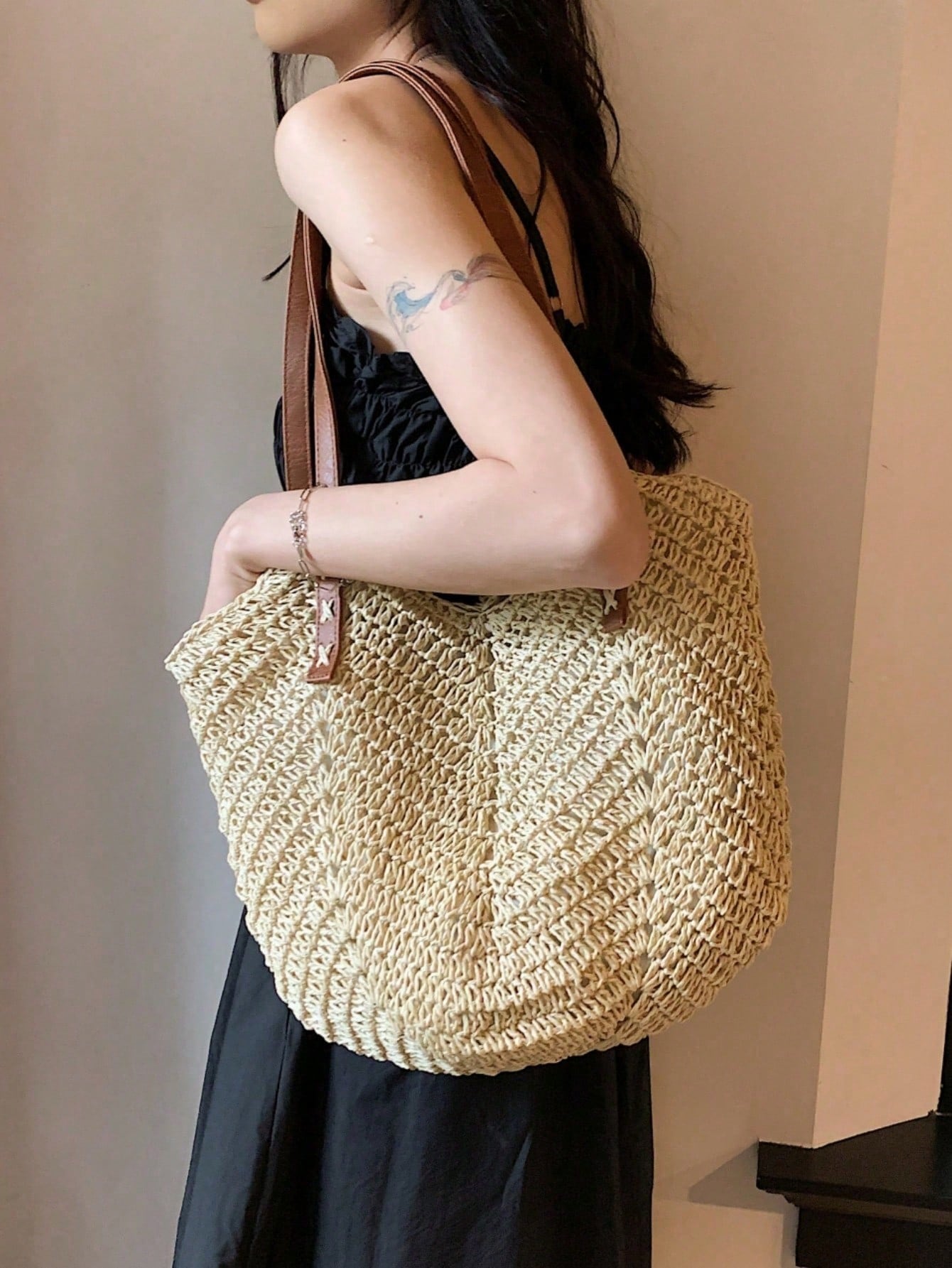 New Large Capacity Tote Bag, Woven Straw Dual Handle Design Women's Bag, Beach Bag For Commuting