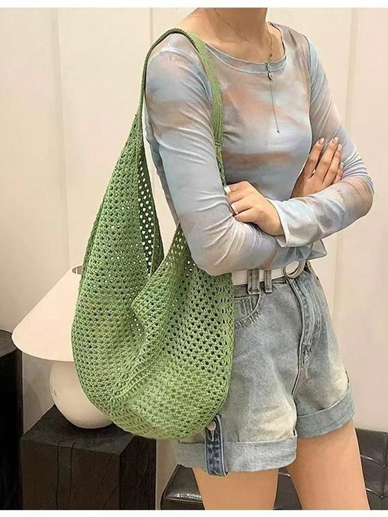 Large Capacity Crochet Shoulder Tote Bag - Lightweight, Multifunctional Knitted Handbag, Beige, Pink, Brown, Black, Suitable For Travel, Beach, Vacation And Daily Use, Large Tote Bag , Beach Bag , Crochet, Holiday, Yellow