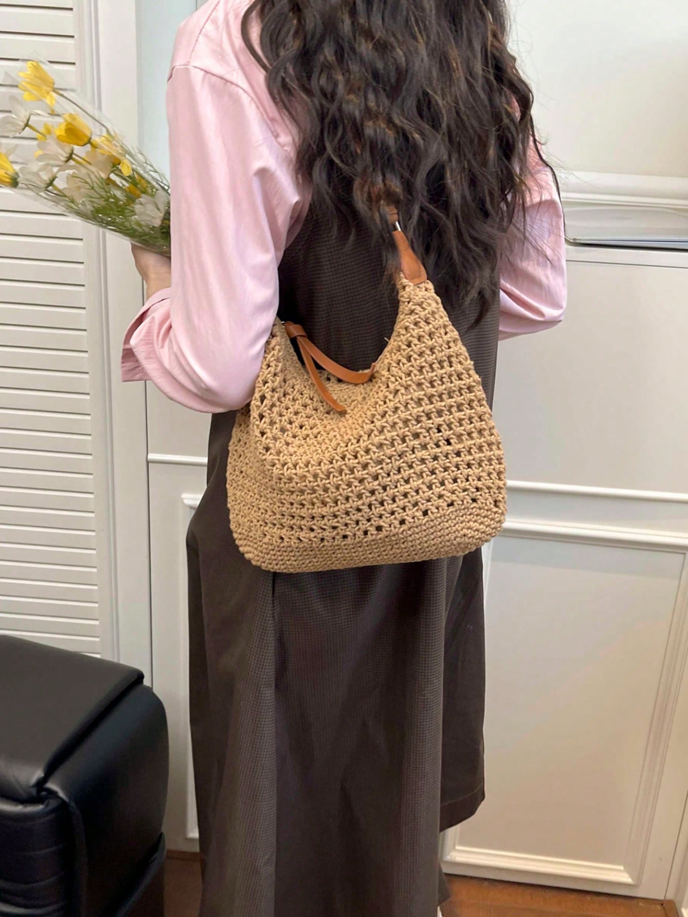 Dedoo Crochet Shoulder Bag For Women Lightweight Woven Beach Tote Handbag For Summer Vacations