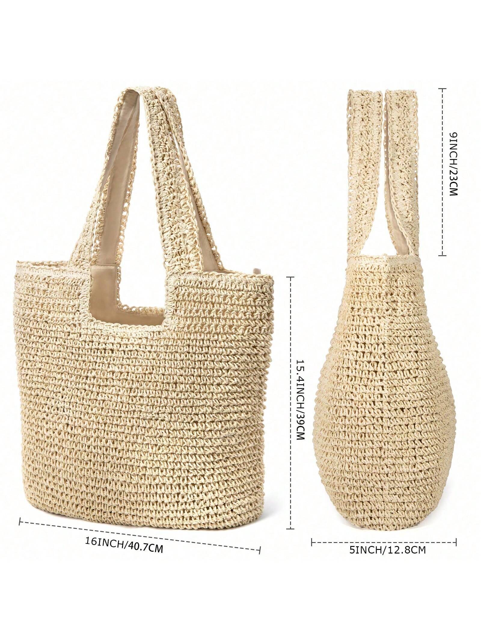 Hatisan Straw Beach Bag For Women Summer Woven Beach Tote Bag Shoulder Handbags Boho Bag