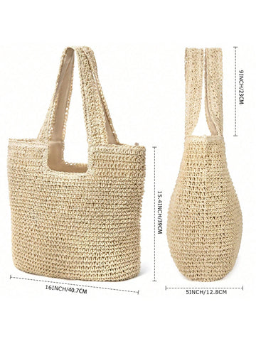 Hatisan Straw Beach Bag For Women Summer Woven Beach Tote Bag Shoulder Handbags Boho Bag