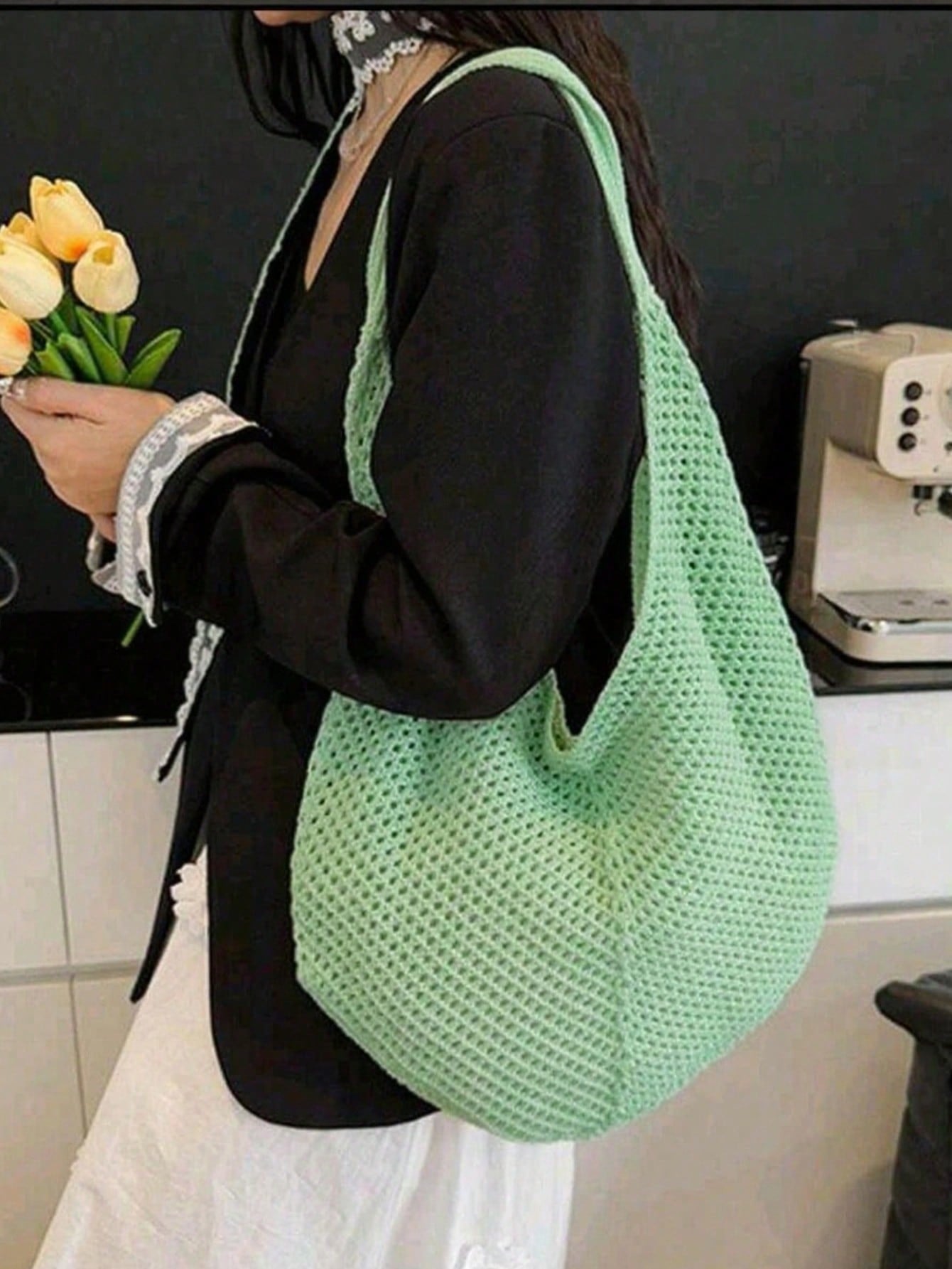 Large Capacity Crochet Shoulder Tote Bag - Lightweight, Multifunctional Knitted Handbag, Beige, Pink, Brown, Black, Suitable For Travel, Beach, Vacation And Daily Use, Large Tote Bag , Beach Bag , Crochet, Holiday, Yellow