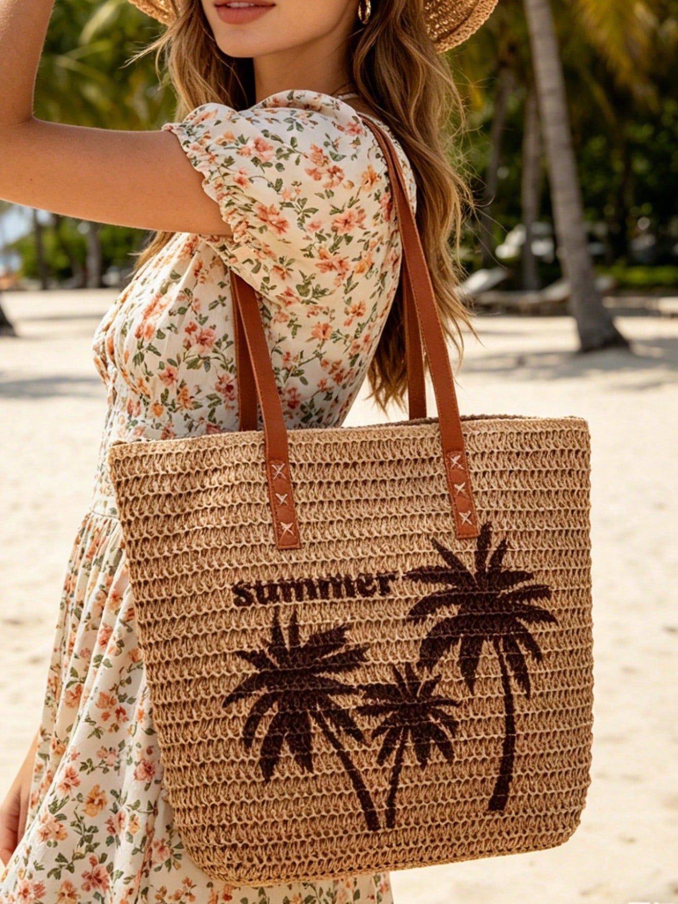 New Large Capacity Tote Bag, Woven Straw Dual Handle Design Women's Bag, Beach Bag For Commuting