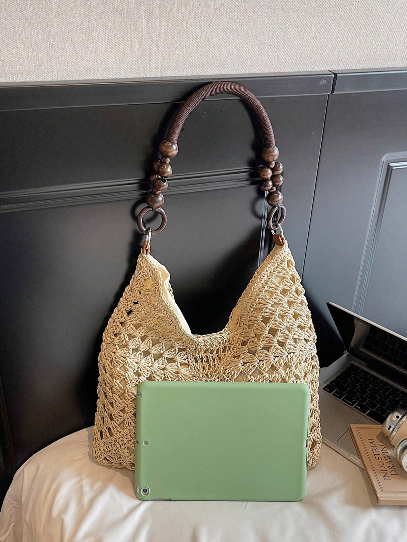 Handmade Crochet Hollow Straw Bag, Patchwork Large Capacity Shoulder Bag, Bohemian Contrast Color Straw Bag, Casual Versatile Women Bag, Slouchy Woven Bag, Summer Beach Vacation Straw Bag, Commute & Travel Dual-Use Women Bag, Can Fit , Gift For Women