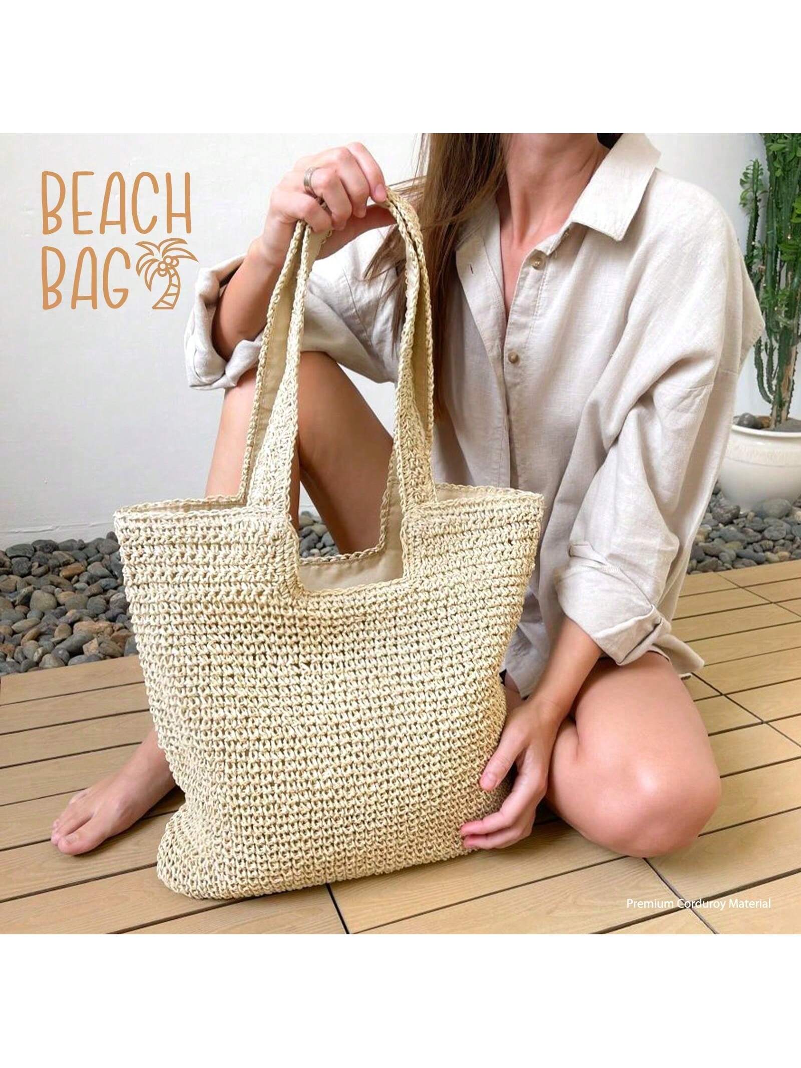Hatisan Straw Beach Bag For Women Summer Woven Beach Tote Bag Shoulder Handbags Boho Bag