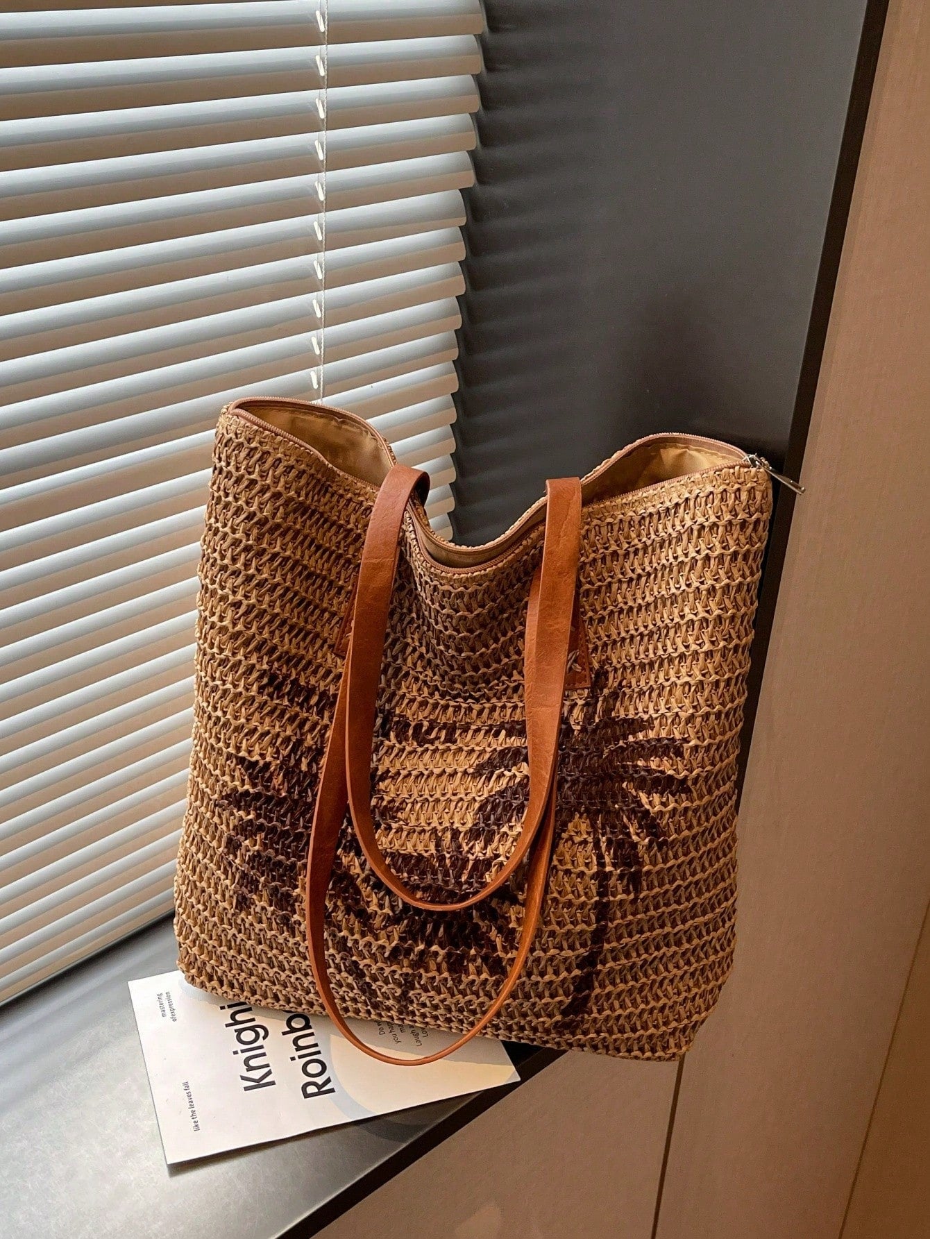 New Large Capacity Tote Bag, Woven Straw Dual Handle Design Women's Bag, Beach Bag For Commuting, Daily Shopping, Travel, Beach, Elegant, Lightweight, Casual, Portable, Suitable For Teenagers, College Girls, Outdoor Travel, Vacation, Medium Size
