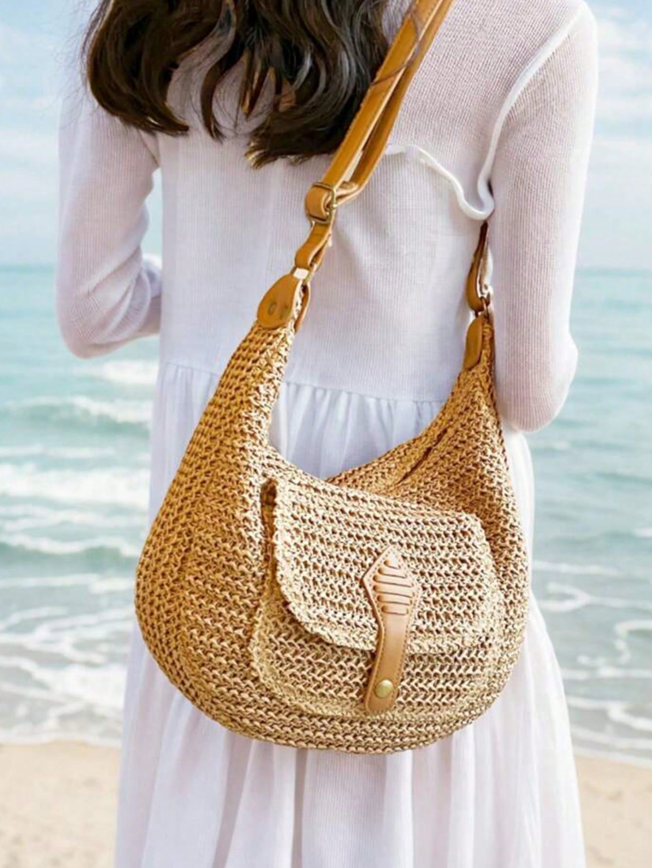 Fashionable Minimalist Woven Crossbody Bag, Women's Versatile Casual Shoulder Bag, Suitable For Summer Beach Vacation, Beach Tote, Ideal For Summer, Vacation And Daily Use, Travel Essential