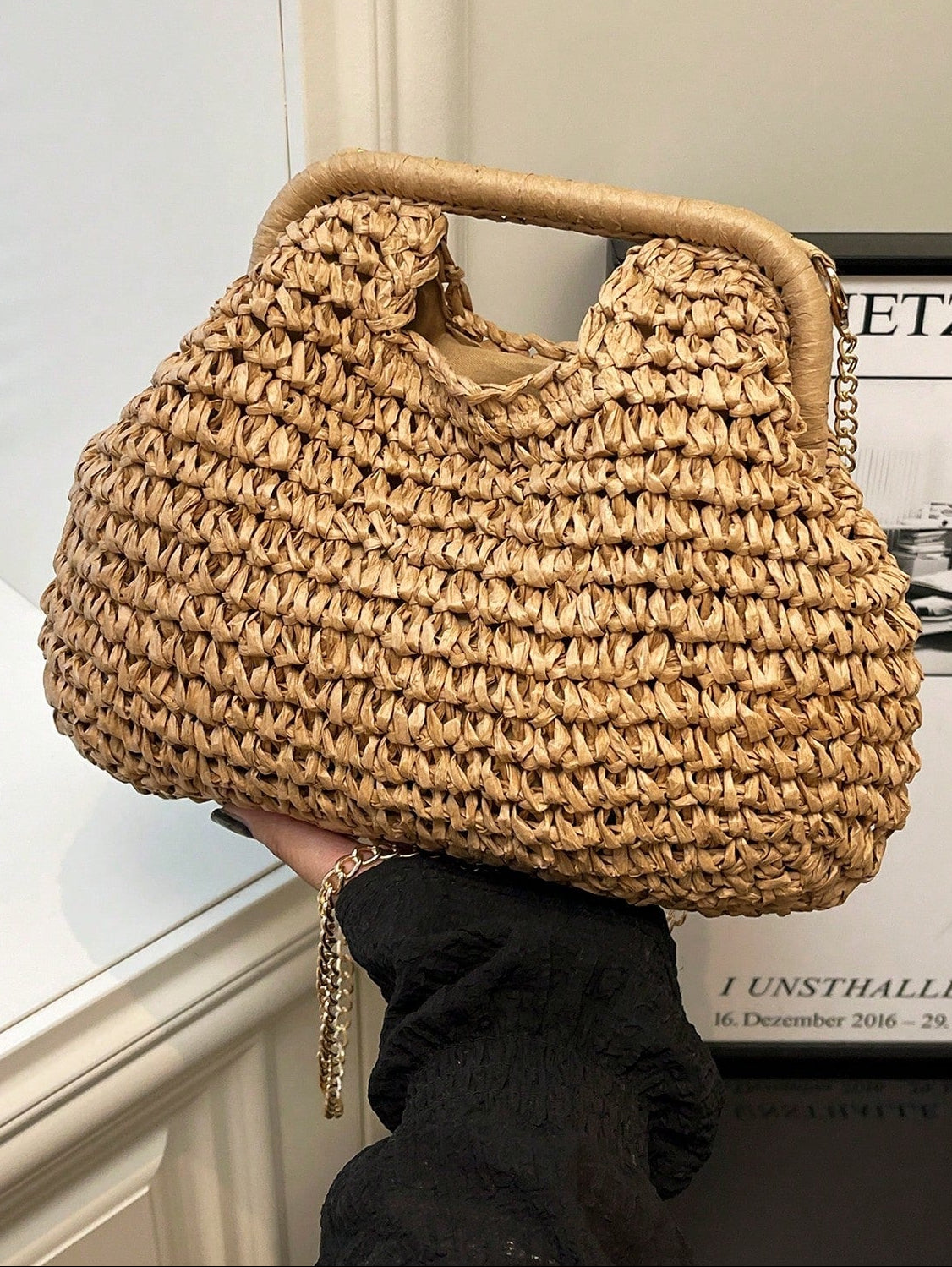 1 Pc Fashionable Handheld Woven Bag Spring/Summer New Style Simple Vacation Travel Beach Paper Woven Crossbody Popular Shoulder Bag For Vacation Travel&Fashionable Clothing Matching&Going Shopping With Friends