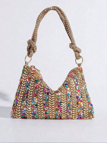 2026 New Rhinestone Decorated Evening Bag, Colorful Banquet Bag, Elegant Party Event Handbag, European And American Style Refined Clutch, Dress Bag And Fashionable Wallet