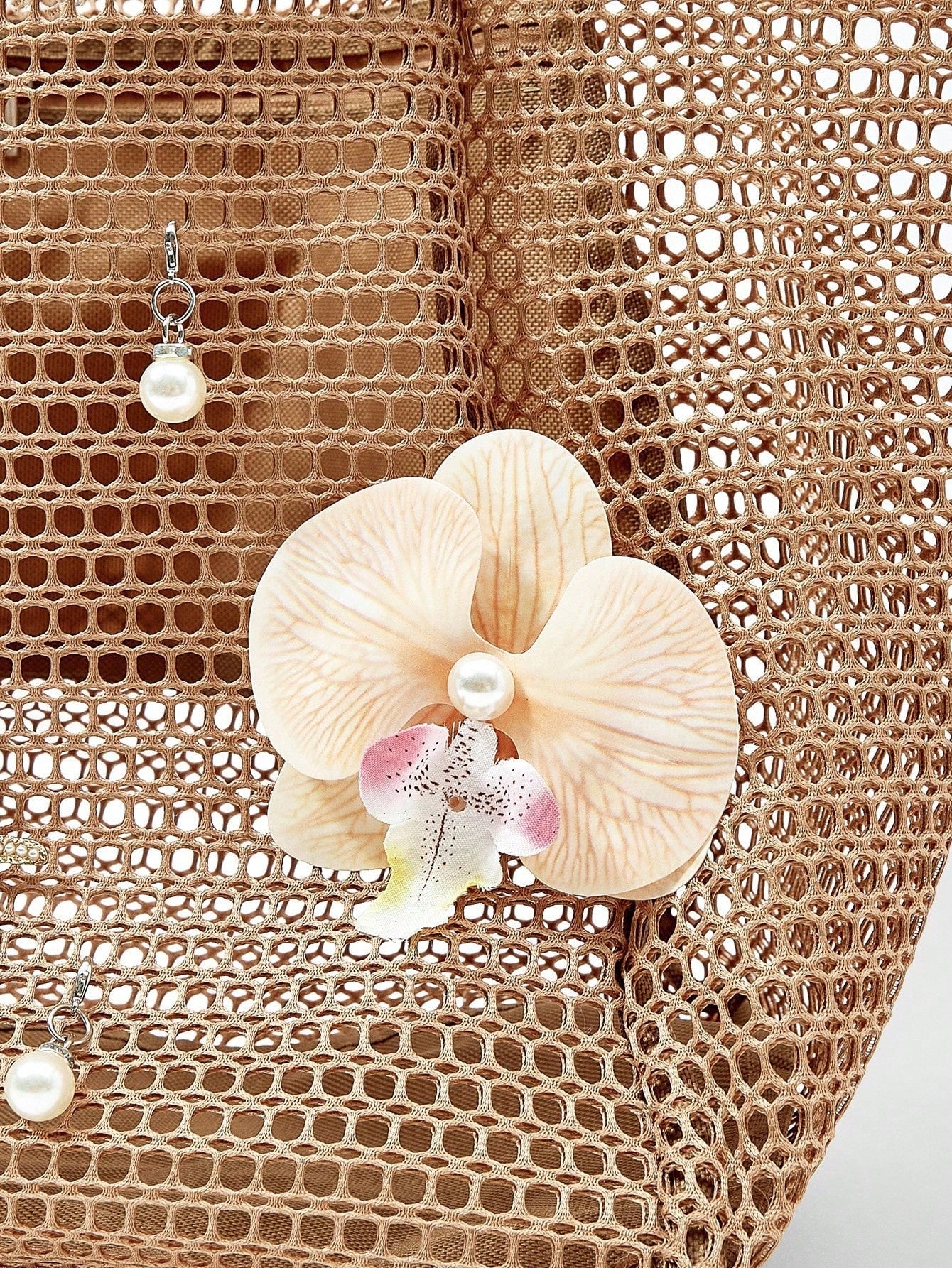 OMWE Fairycore 1pc Handmade Woven Tote Bag With Artificial Orchid, Lily Decor,