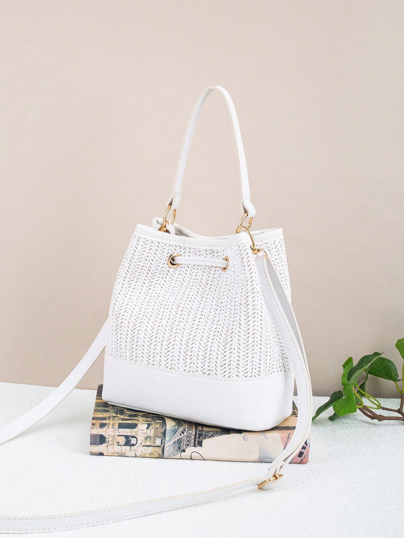 Drawstring Bucket Bag, Large Capacity Daily Versatile Bag, New Summer Beach Bag, Straw Crossbody Bag, Durable Women Handbag