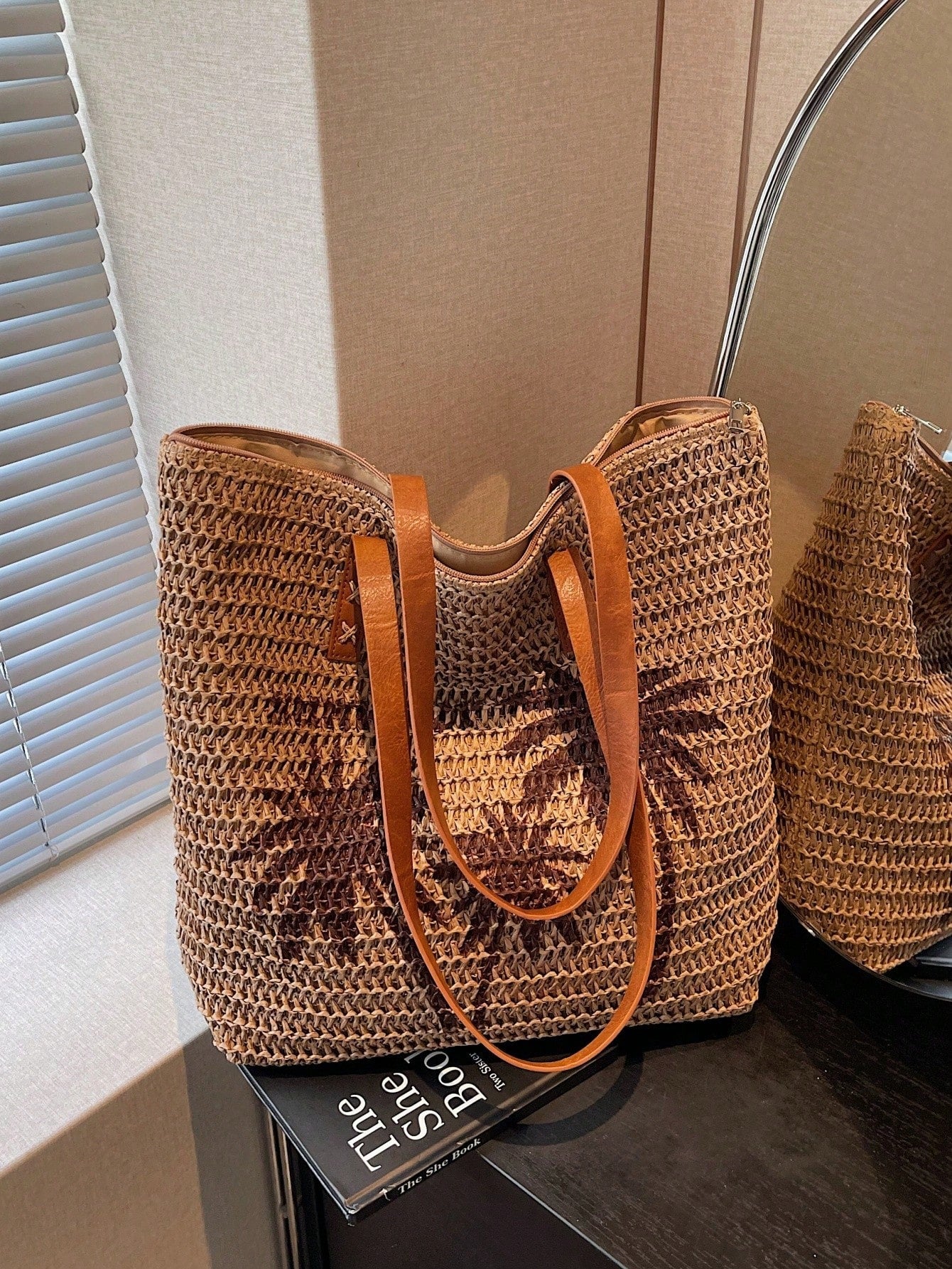 New Large Capacity Tote Bag, Woven Straw Dual Handle Design Women's Bag, Beach Bag For Commuting, Daily Shopping, Travel, Beach, Elegant, Lightweight, Casual, Portable, Suitable For Teenagers, College Girls, Outdoor Travel, Vacation, Medium Size