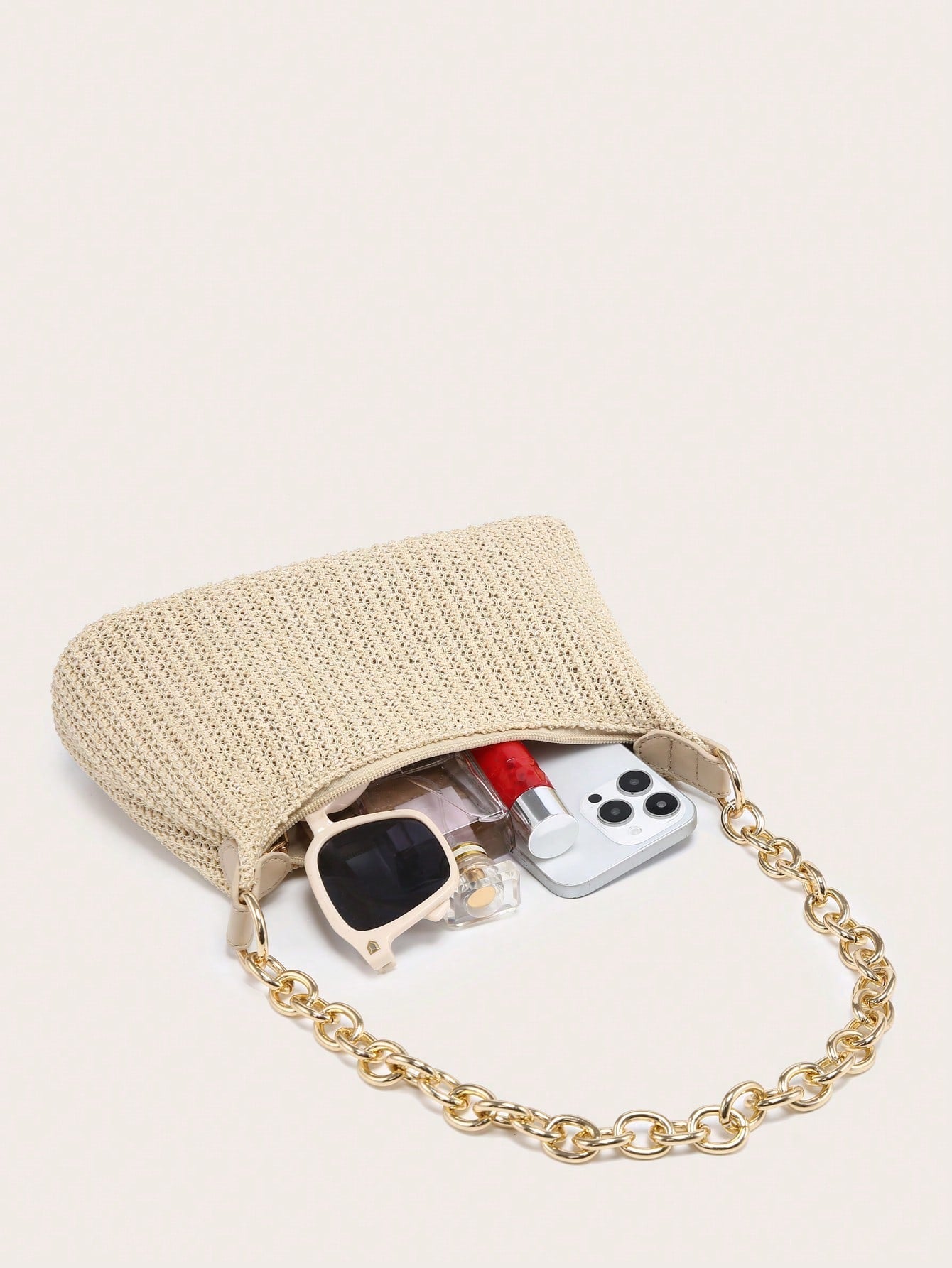 Women's Underarm Shoulder Bag, Square Bag, PU Rope Flower Pendant, Large Capacity, Lightweight, Casual Fashionable Beach Vacation Style, Suitable For Shopping And Vacation , Beach Bag, Holiday, Straw Bag