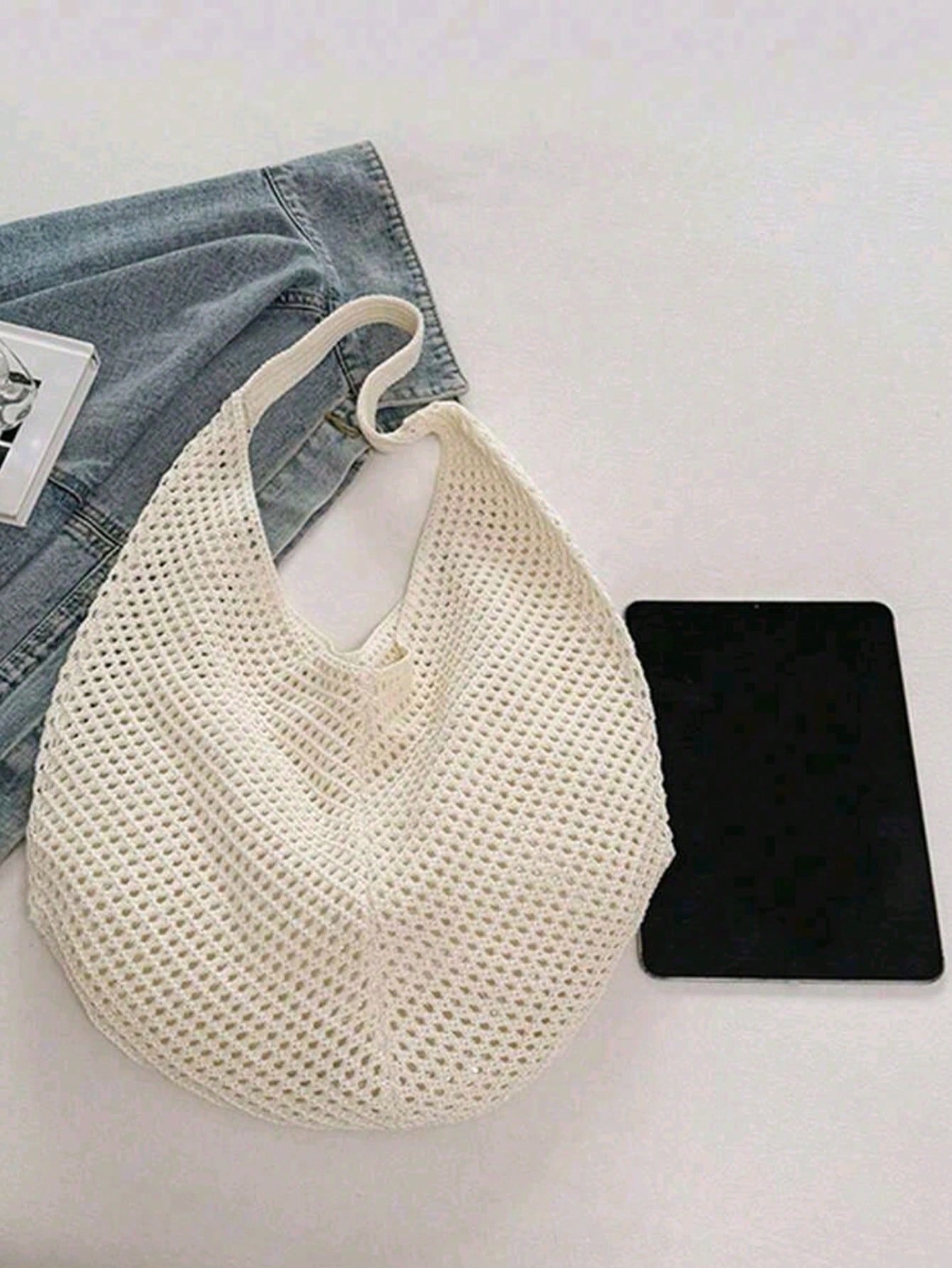 Large Capacity Crochet Shoulder Tote Bag - Lightweight, Multifunctional Knitted Handbag, Beige, Pink, Brown, Black, Suitable For Travel, Beach, Vacation And Daily Use, Large Tote Bag , Beach Bag , Crochet, Holiday, Yellow