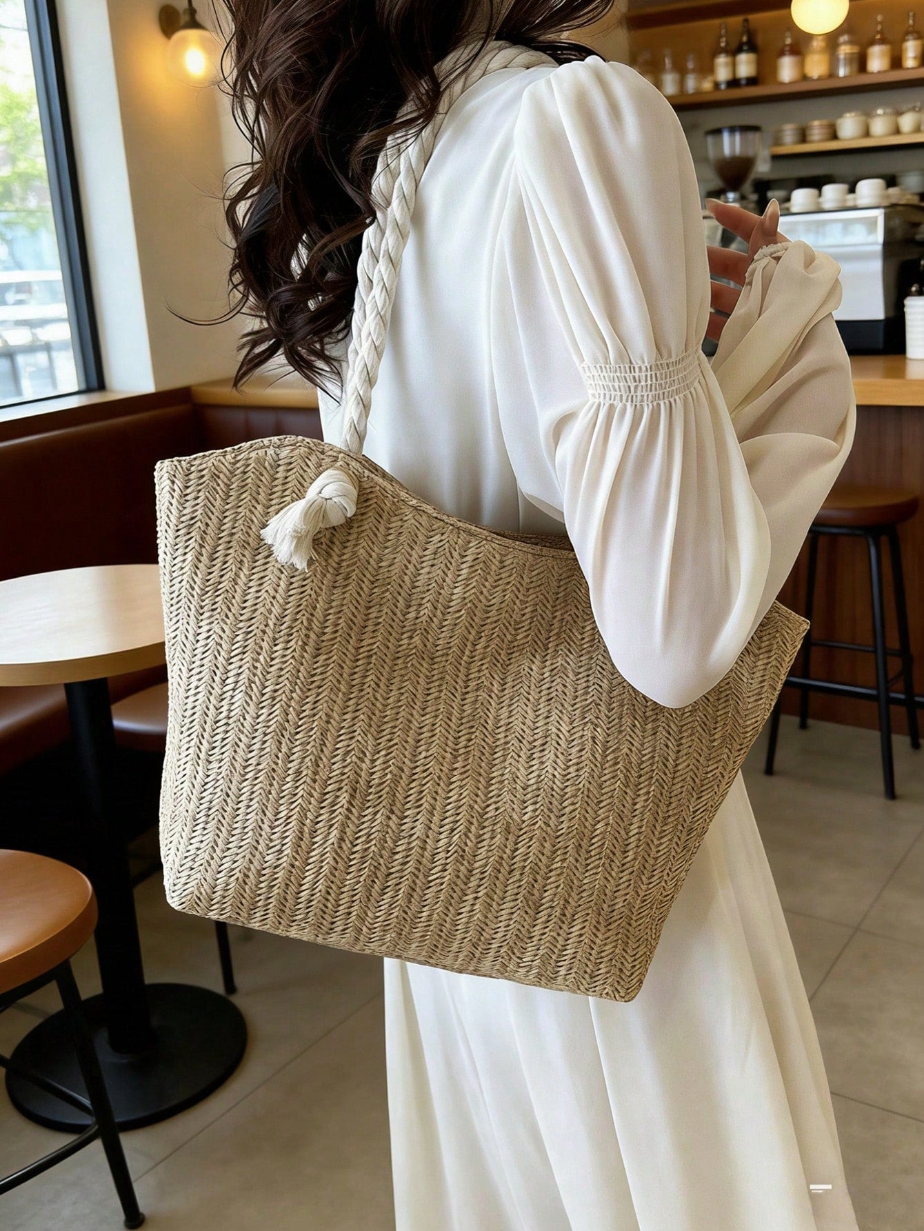 Summer Beach Vacation Straw Tote Bag, Large Capacity, Fashionable, Versatile, Casual Shoulder Bag
