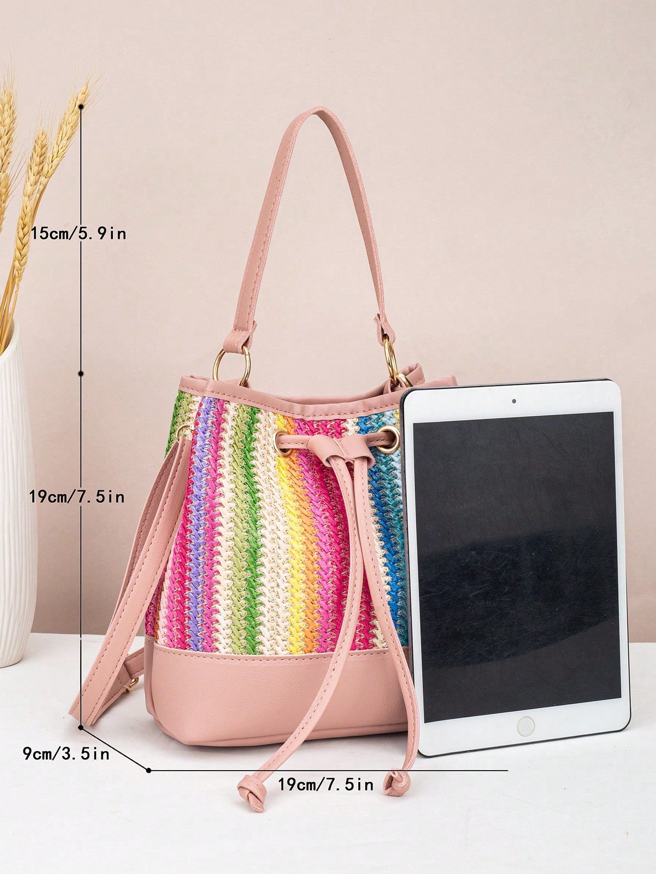 Drawstring Bucket Bag, Large Capacity Daily Versatile Bag, New Summer Beach Bag, Straw Crossbody Bag, Durable Women Handbag
