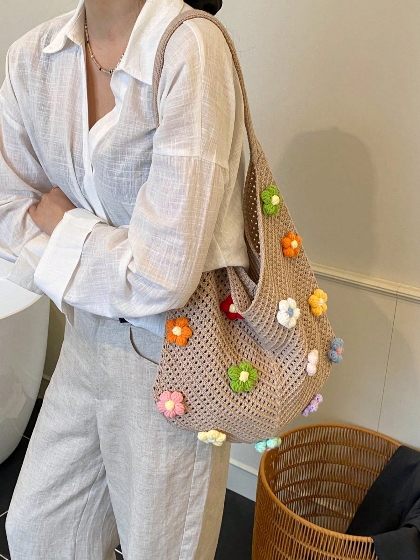 Summer New Casual Straw Tote Bag, Women Large Capacity Shoulder Shopping Handbag , Summer , Beach