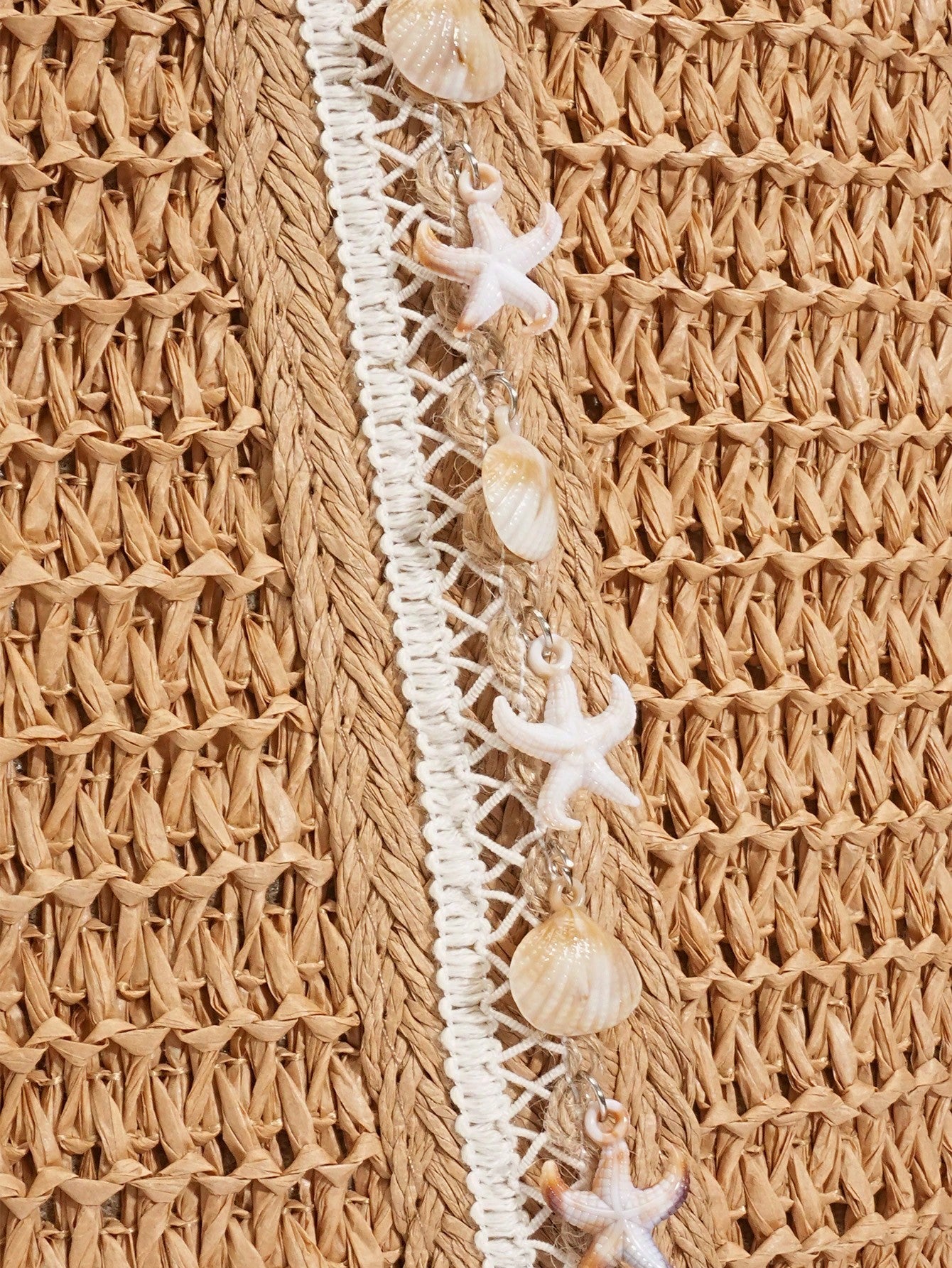 ROMWE Fairycore 1pc Vacation-Themed Shell, Seashell, Coral, Pearl Decor Women Tote Bag, Large Capacity Floral Straw Beach Bag For Spring/Summer