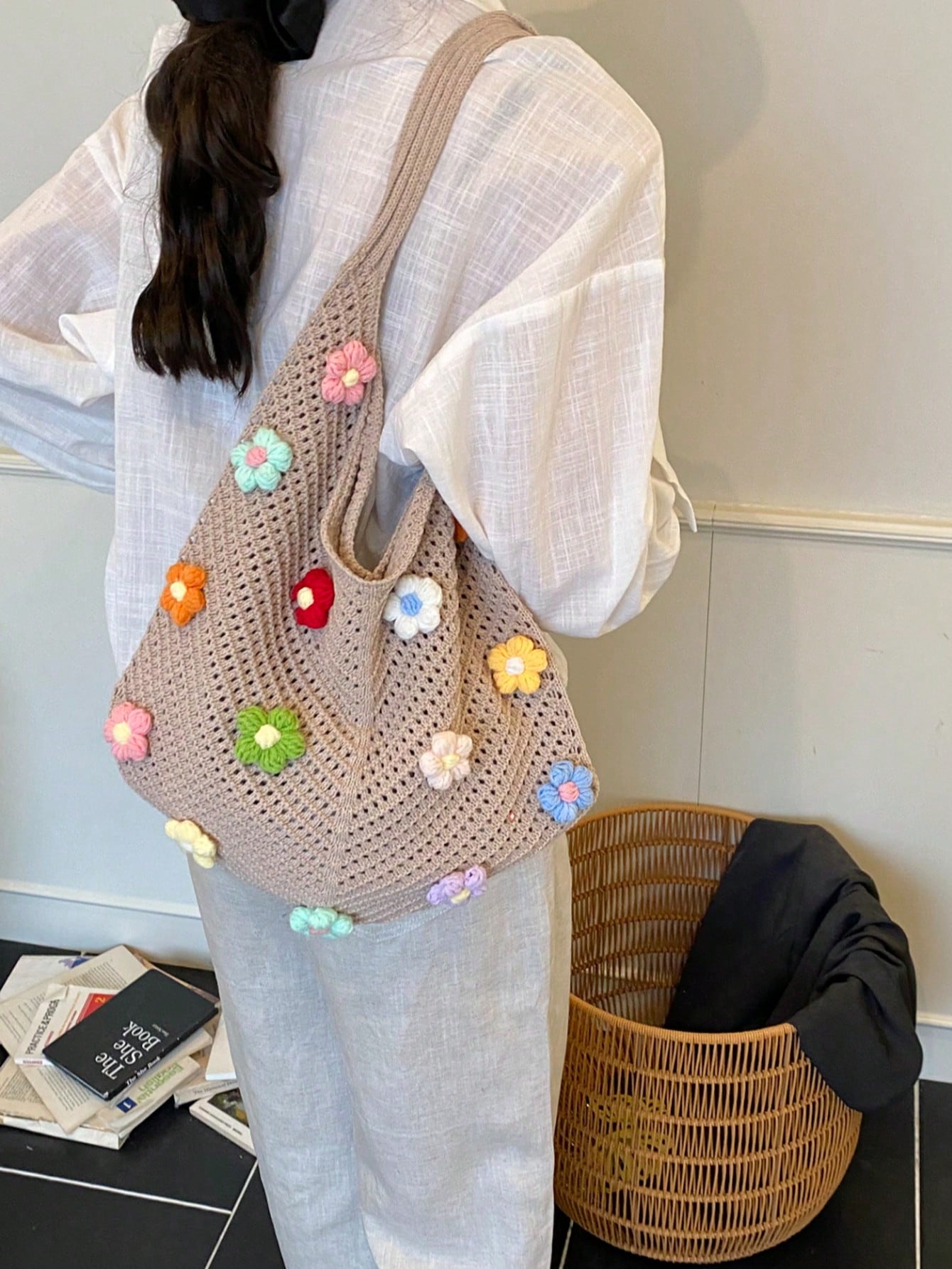 Summer New Casual Straw Tote Bag, Women Large Capacity Shoulder Shopping Handbag , Summer , Beach