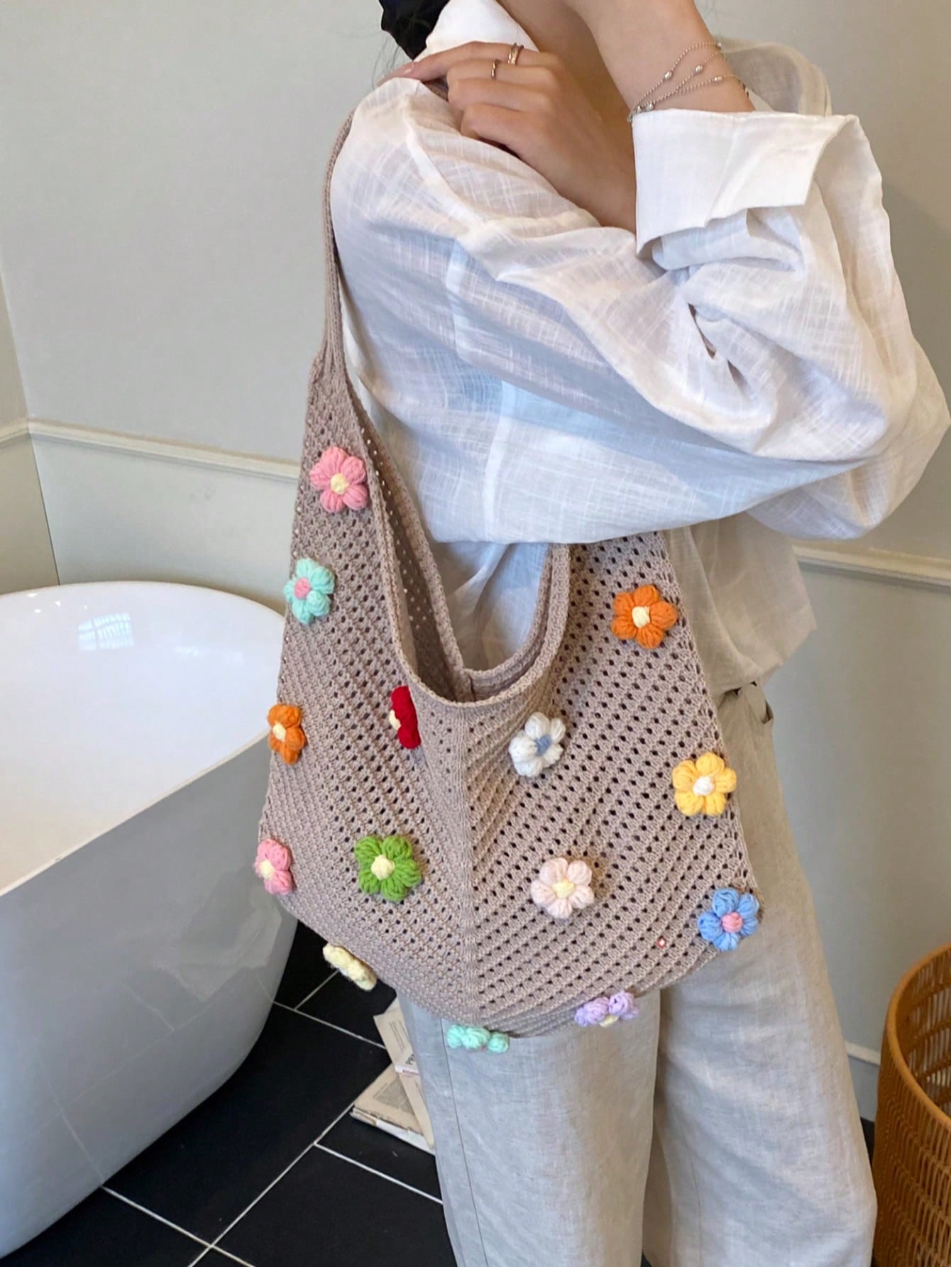 Summer New Casual Straw Tote Bag, Women Large Capacity Shoulder Shopping Handbag , Summer , Beach