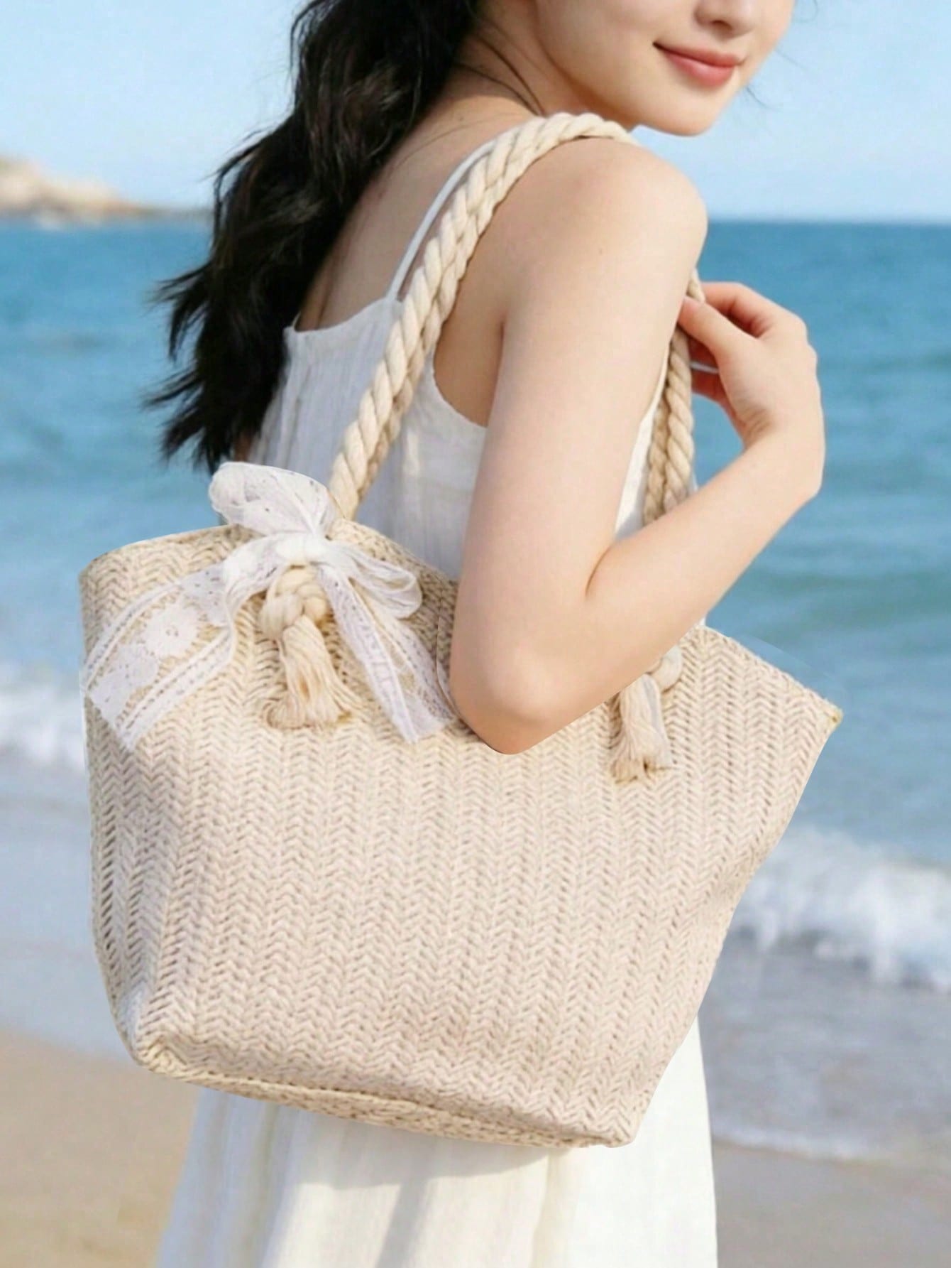 Summer Beach Vacation Straw Tote Bag, Large Capacity, Fashionable, Versatile, Casual Shoulder Bag