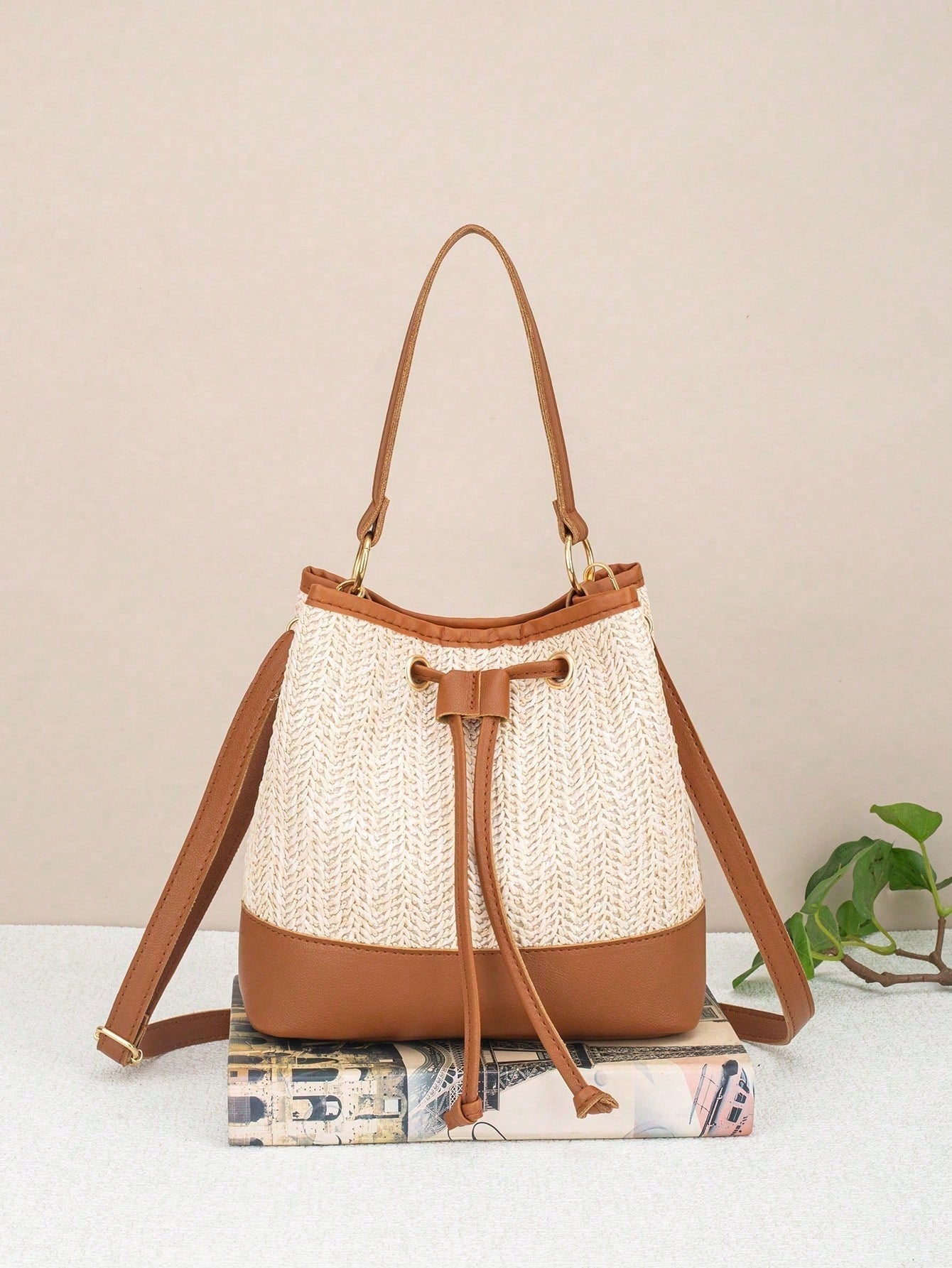 Drawstring Bucket Bag, Large Capacity Daily Versatile Bag, New Summer Beach Bag, Straw Crossbody Bag, Durable Women Handbag