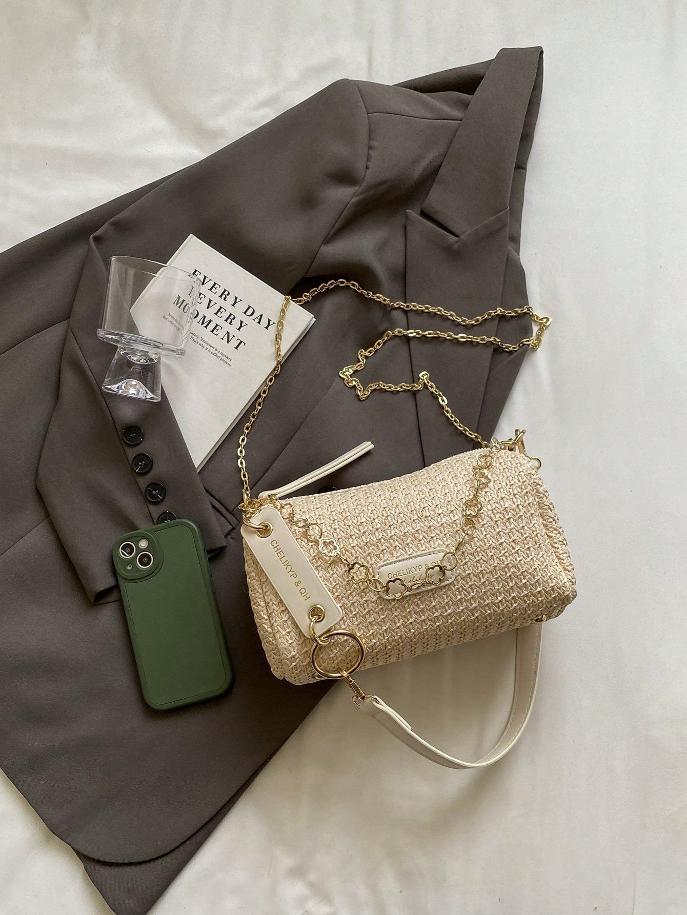 New Spring/Summer Contrast Striped Woven Straw Shoulder Bag, Fashion Letter Decor Women's