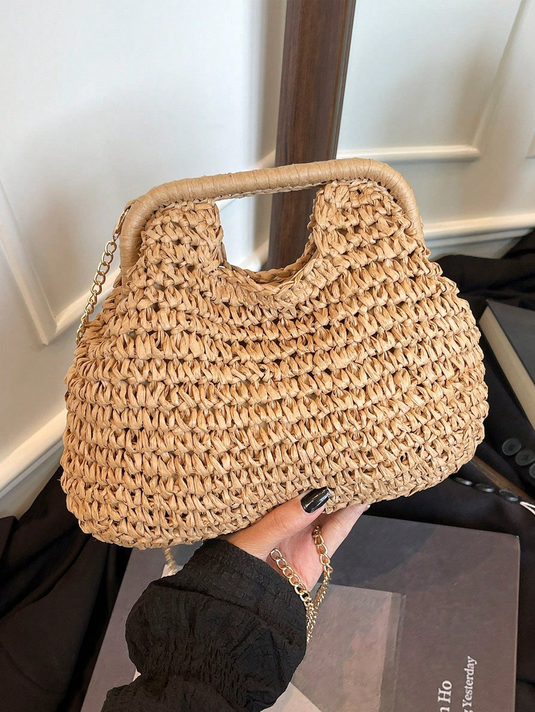 1 Pc Fashionable Handheld Woven Bag Spring/Summer New Style Simple Vacation Travel Beach Paper Woven Crossbody Popular Shoulder Bag For Vacation Travel&Fashionable Clothing Matching&Going Shopping With Friends
