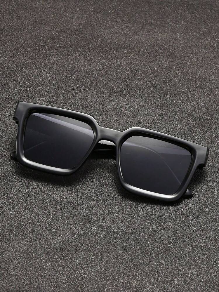 1pc Fashion Square Black Frame Glasses, Unisex Cool Style Eyewear, Retro Look For Summer Beach, Travel, Daily Outfits