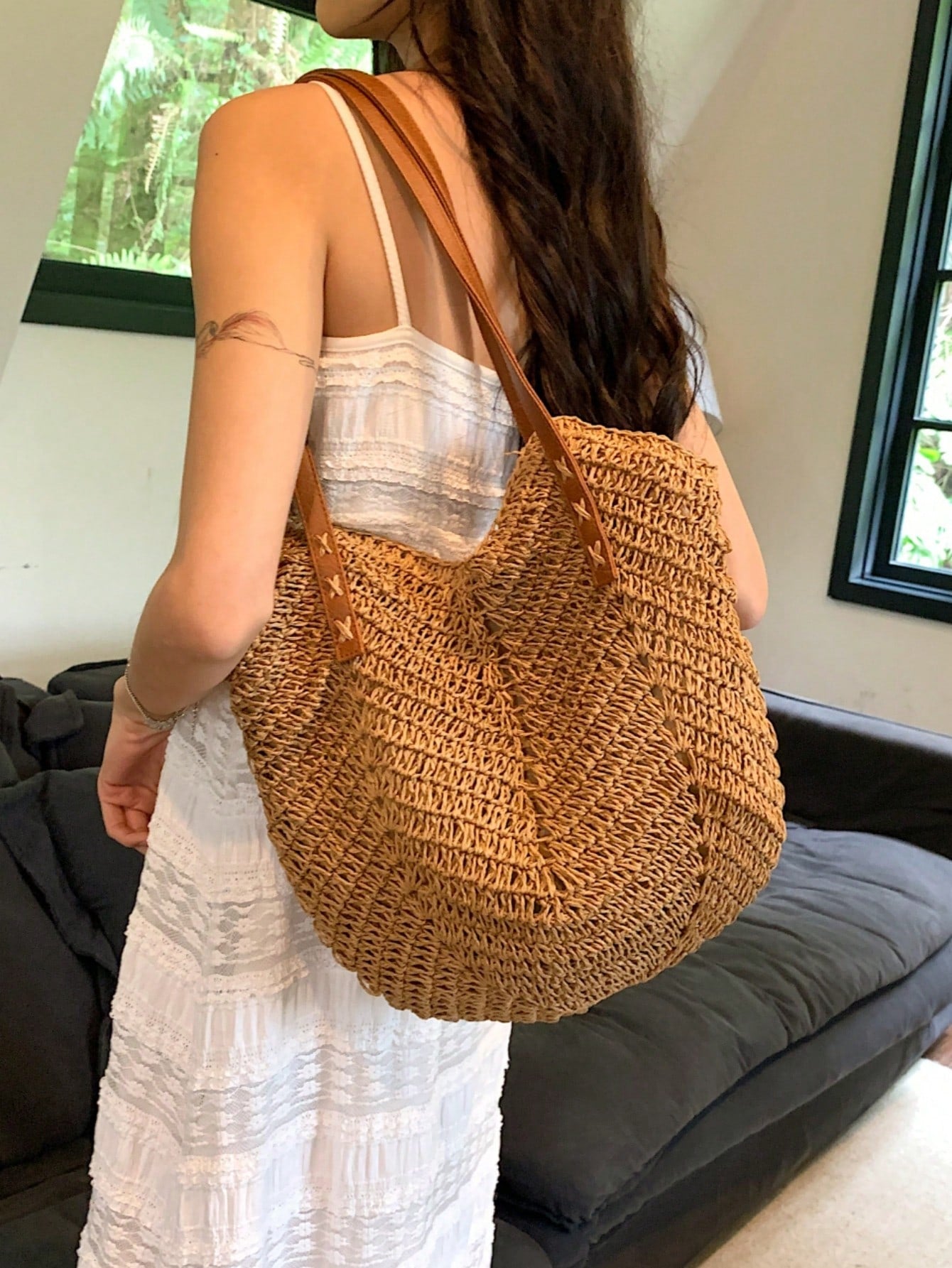 New Large Capacity Tote Bag, Woven Straw Dual Handle Design Women's Bag, Beach Bag For Commuting, Daily Shopping, Travel, Beach, Elegant, Lightweight, Casual, Portable, Suitable For Teenagers, College Girls, Outdoor Travel, Vacation, Medium Size