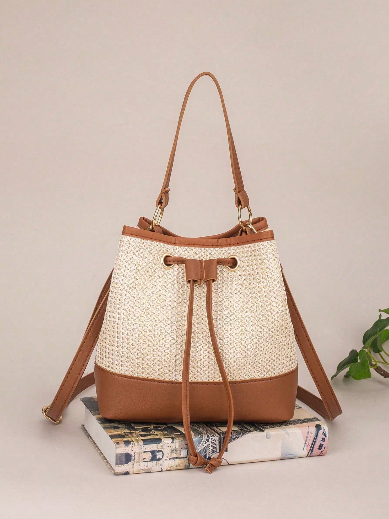 Drawstring Bucket Bag, Large Capacity Daily Versatile Bag, New Summer Beach Bag, Straw Crossbody Bag, Durable Women Handbag
