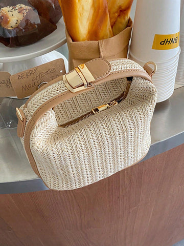 Summer Straw Woven Handbag, Casual Women's Tote Bag, Shoulder Crossbody Bag, Perfect For Beach Accessories, Fashionable Summer Vacation Bag, Women's Beach Essential, Holiday, Woven Bag, Straw Bag