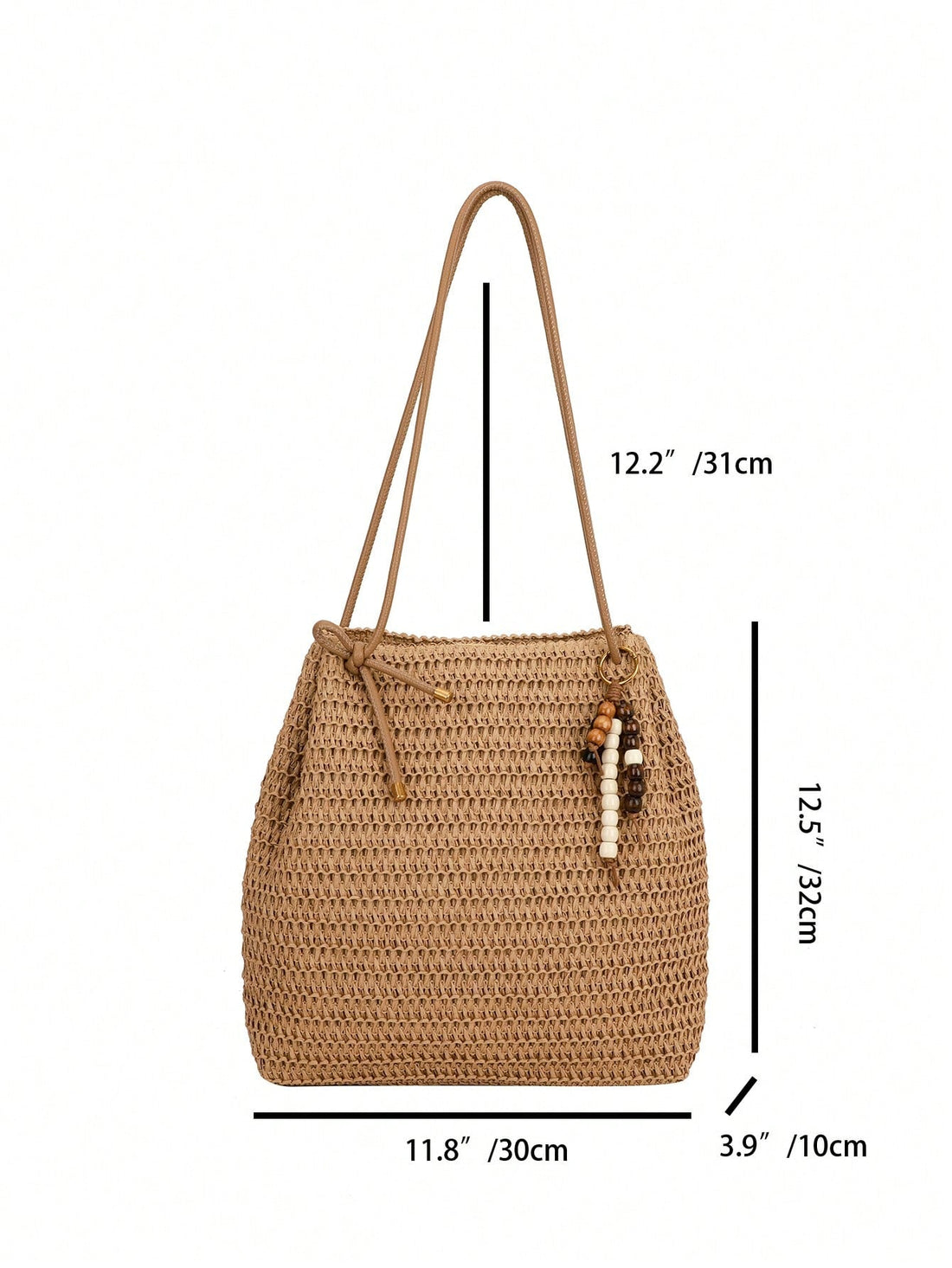 Handwoven Casual Backpack With Pendant, Solid Color Straw Shoulder Strap, Large Capacity Straw Bag, Versatile Shoulder/Tote Bag, 2026 New Women Handbag