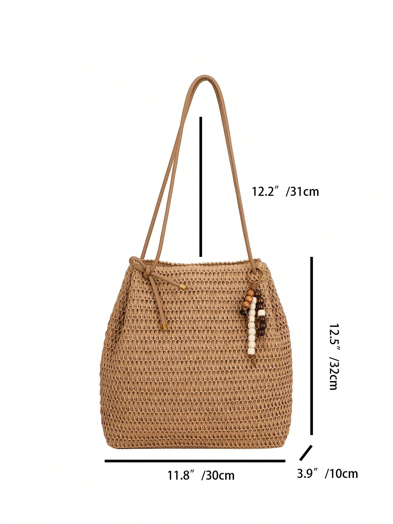 Handwoven Casual Backpack With Pendant, Solid Color Straw Shoulder Strap, Large Capacity Straw Bag, Versatile Shoulder/Tote Bag, 2026 New Women Handbag