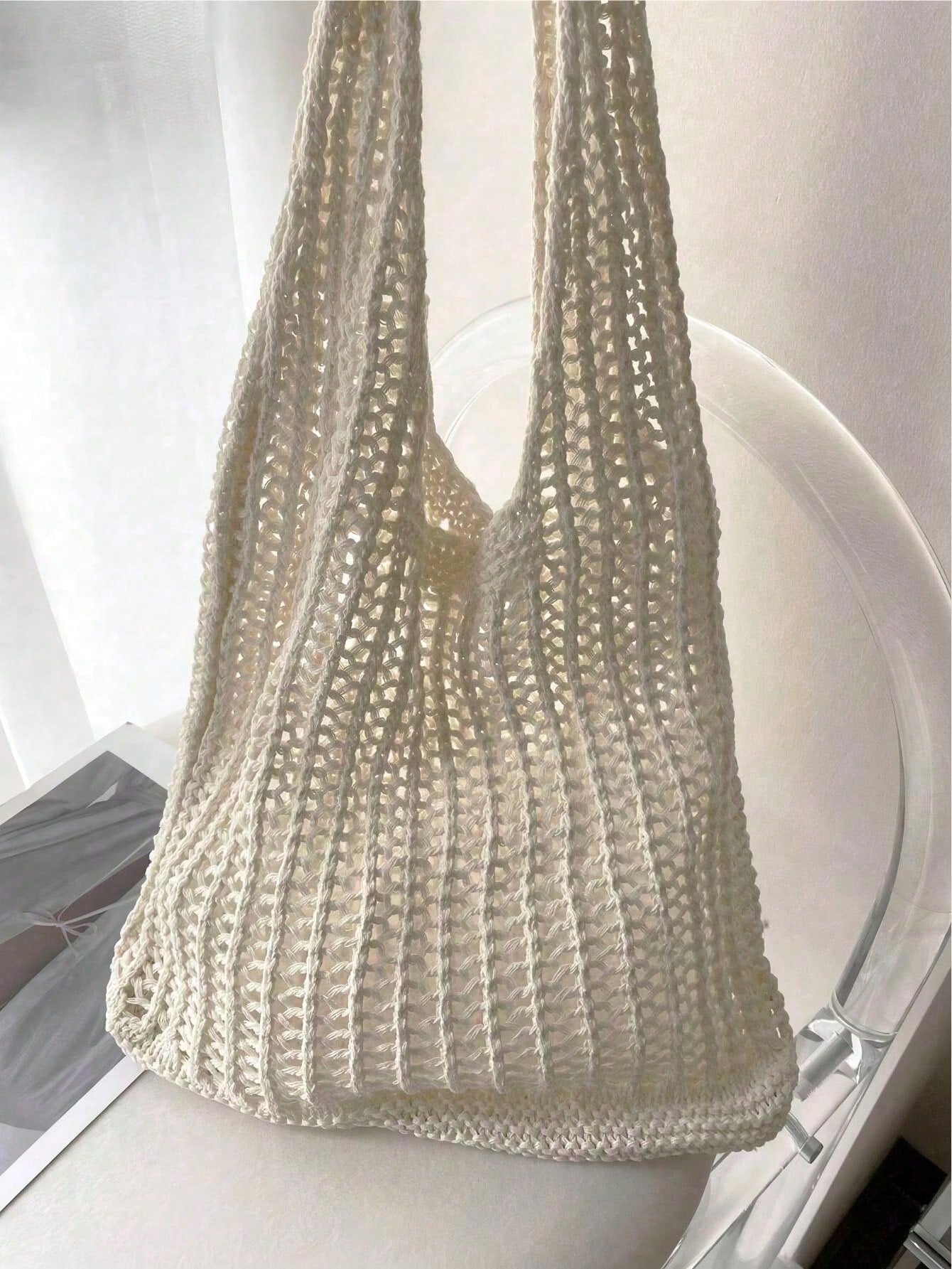 Large Capacity Crochet Shoulder Tote Bag - Lightweight, Multifunctional Knitted Handbag, Beige, Pink, Brown, Black, Suitable For Travel, Beach, Vacation And Daily Use, Large Tote Bag , Beach Bag , Crochet, Holiday, Yellow