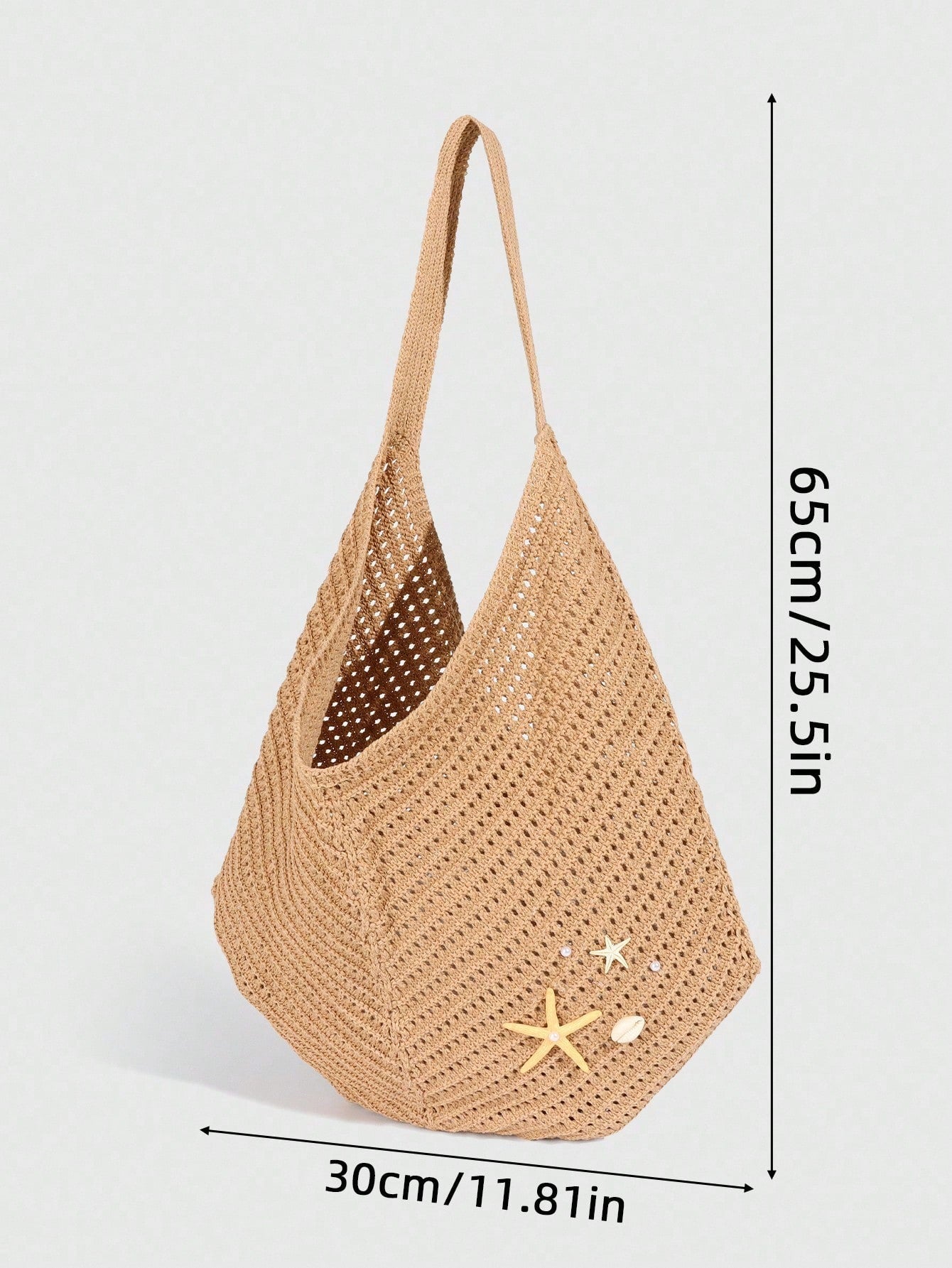 ROMWE Fairycore 1 Pc Tropical Ocean Beach Vacation Style Woven Hollow Beige Women's Shoulder Crossbody Handbag, Large Capacity Travel Vacation Bag