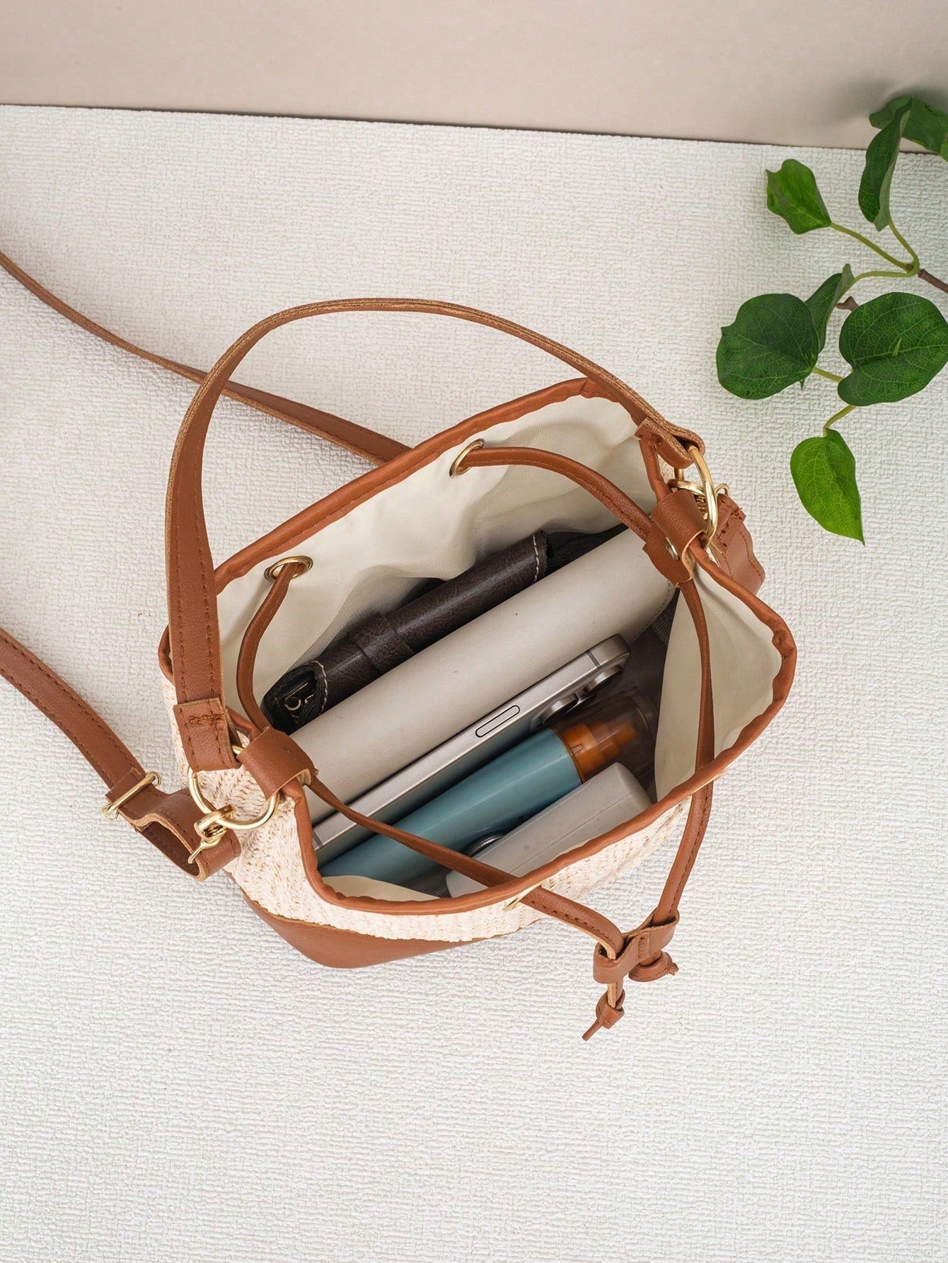 Drawstring Bucket Bag, Large Capacity Daily Versatile Bag, New Summer Beach Bag, Straw Crossbody Bag, Durable Women Handbag