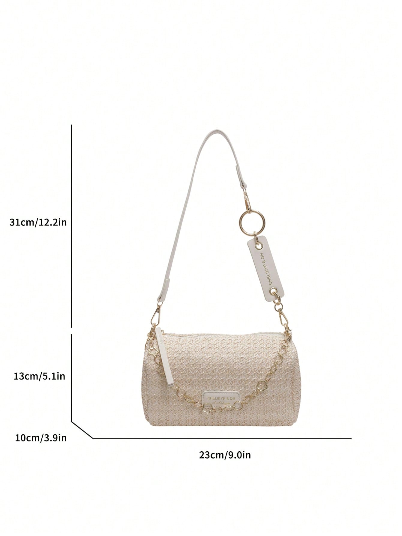 New Spring/Summer Contrast Striped Woven Straw Shoulder Bag, Fashion Letter Decor Women's