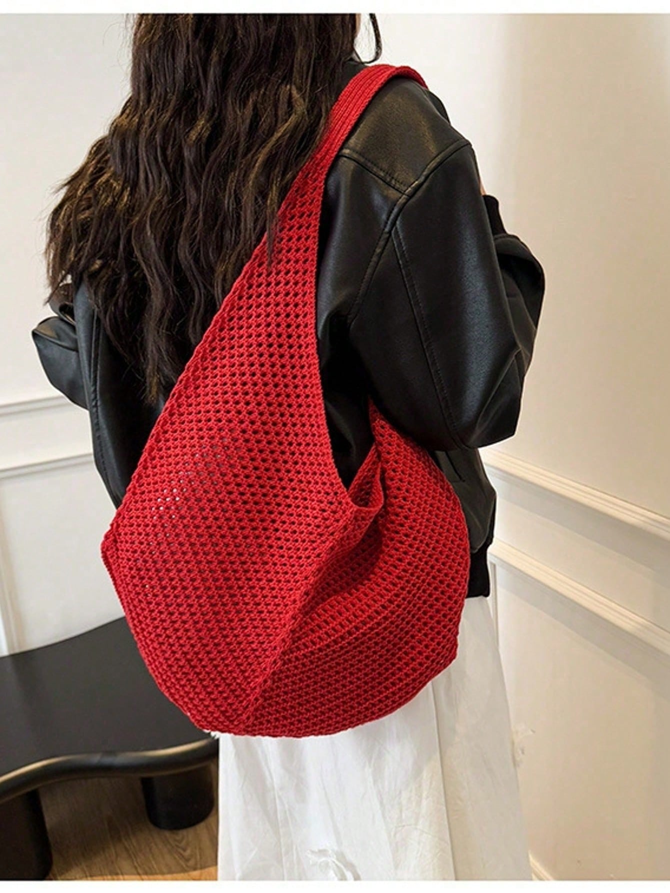 Large Capacity Crochet Shoulder Tote Bag - Lightweight, Multifunctional Knitted Handbag, Beige, Pink, Brown, Black, Suitable For Travel, Beach, Vacation And Daily Use, Large Tote Bag , Beach Bag , Crochet, Holiday, Yellow
