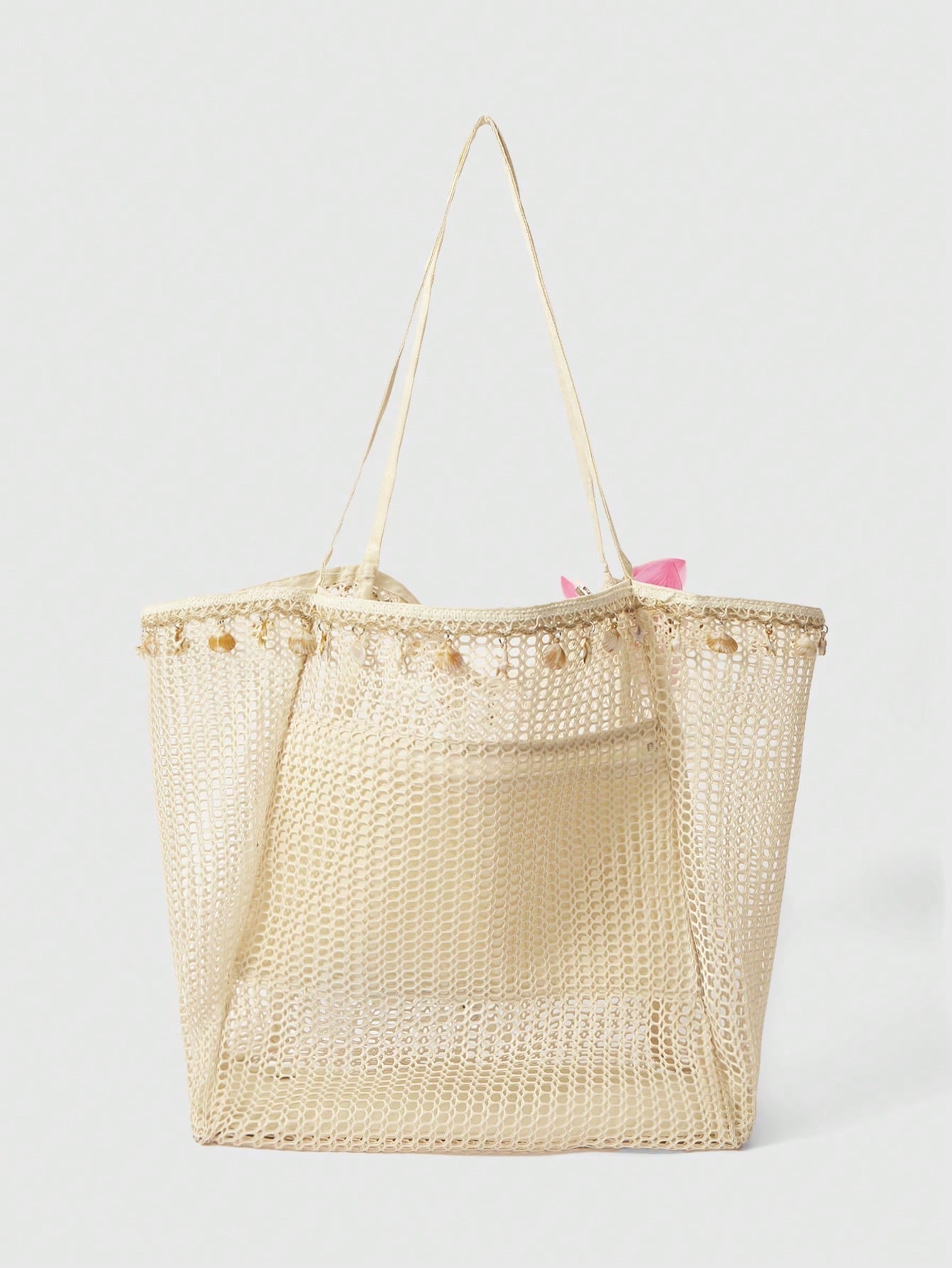 OMWE Fairycore 1pc Handmade Woven Tote Bag With Artificial Orchid, Lily Decor,