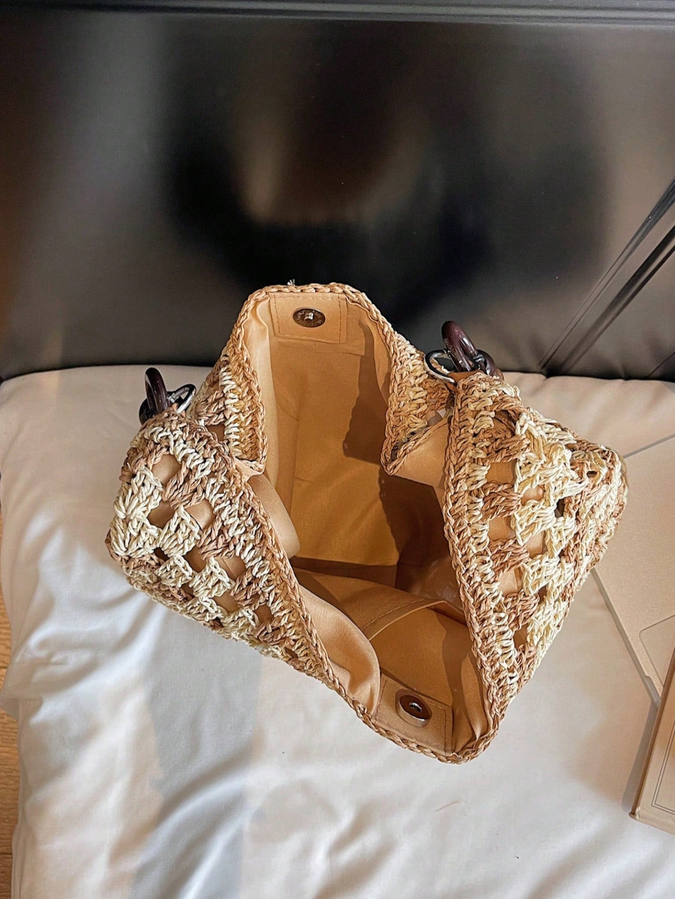 Handmade Crochet Hollow Straw Bag, Patchwork Large Capacity Shoulder Bag, Bohemian Contrast Color Straw Bag, Casual Versatile Women Bag, Slouchy Woven Bag, Summer Beach Vacation Straw Bag, Commute & Travel Dual-Use Women Bag, Can Fit , Gift For Women