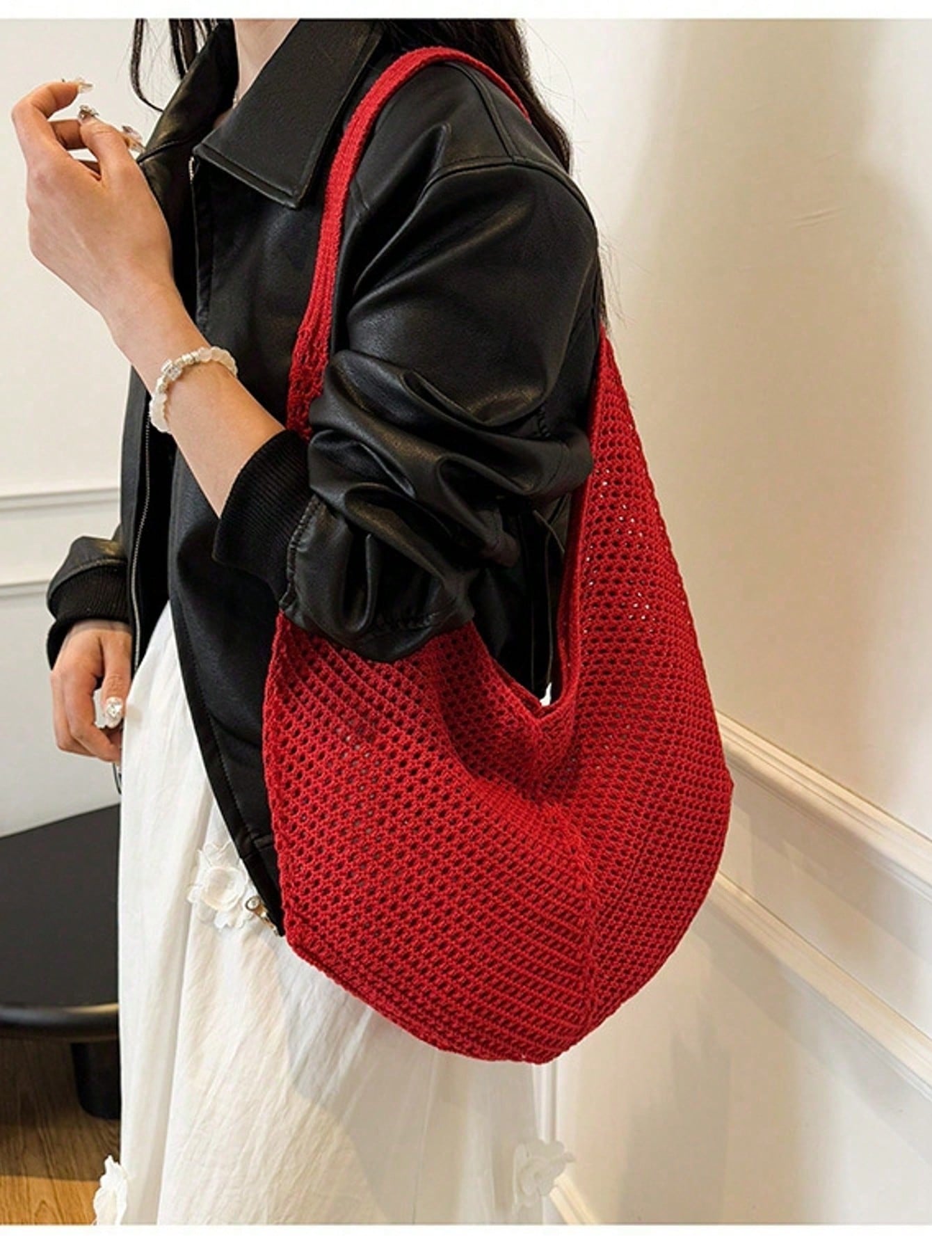 Large Capacity Crochet Shoulder Tote Bag - Lightweight, Multifunctional Knitted Handbag, Beige, Pink, Brown, Black, Suitable For Travel, Beach, Vacation And Daily Use, Large Tote Bag , Beach Bag , Crochet, Holiday, Yellow